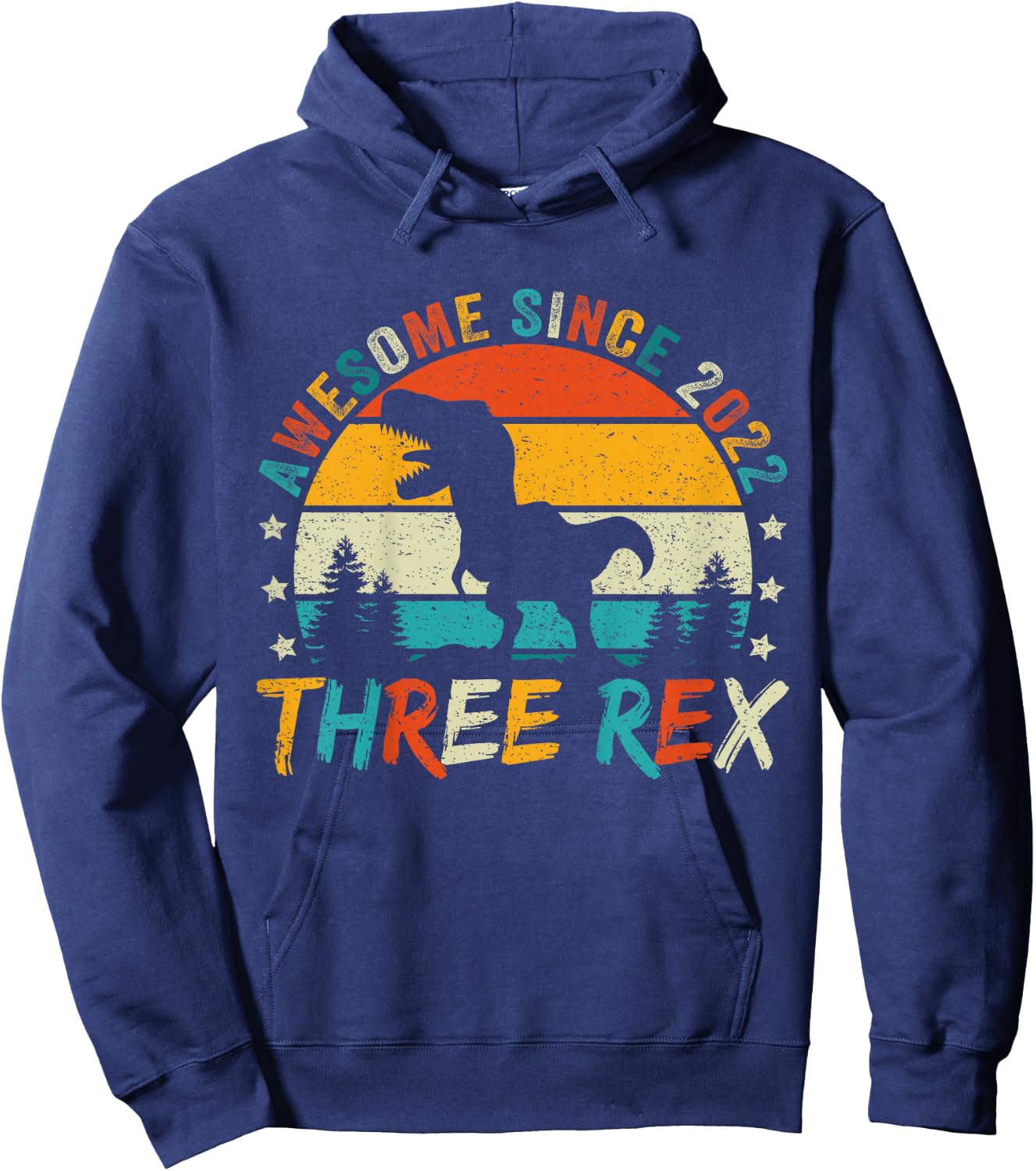 Kids Three Rex 3rd Birthday Boy Third Dinosaur 3 Year Old Hoodie - Hoodie | Navy