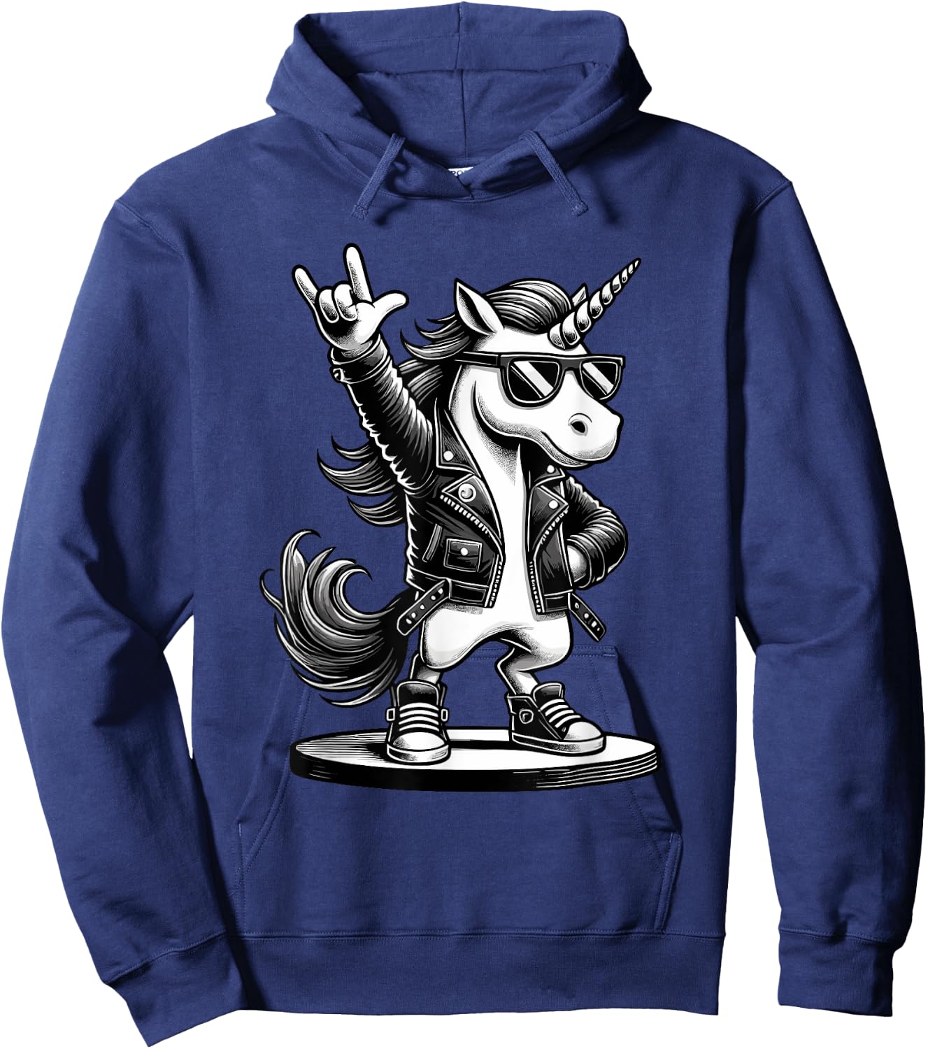 Rock Music & Heavy Metal Rocker, Funny Unicorn Rockhand , black Hoodie - Hoodie | Navy