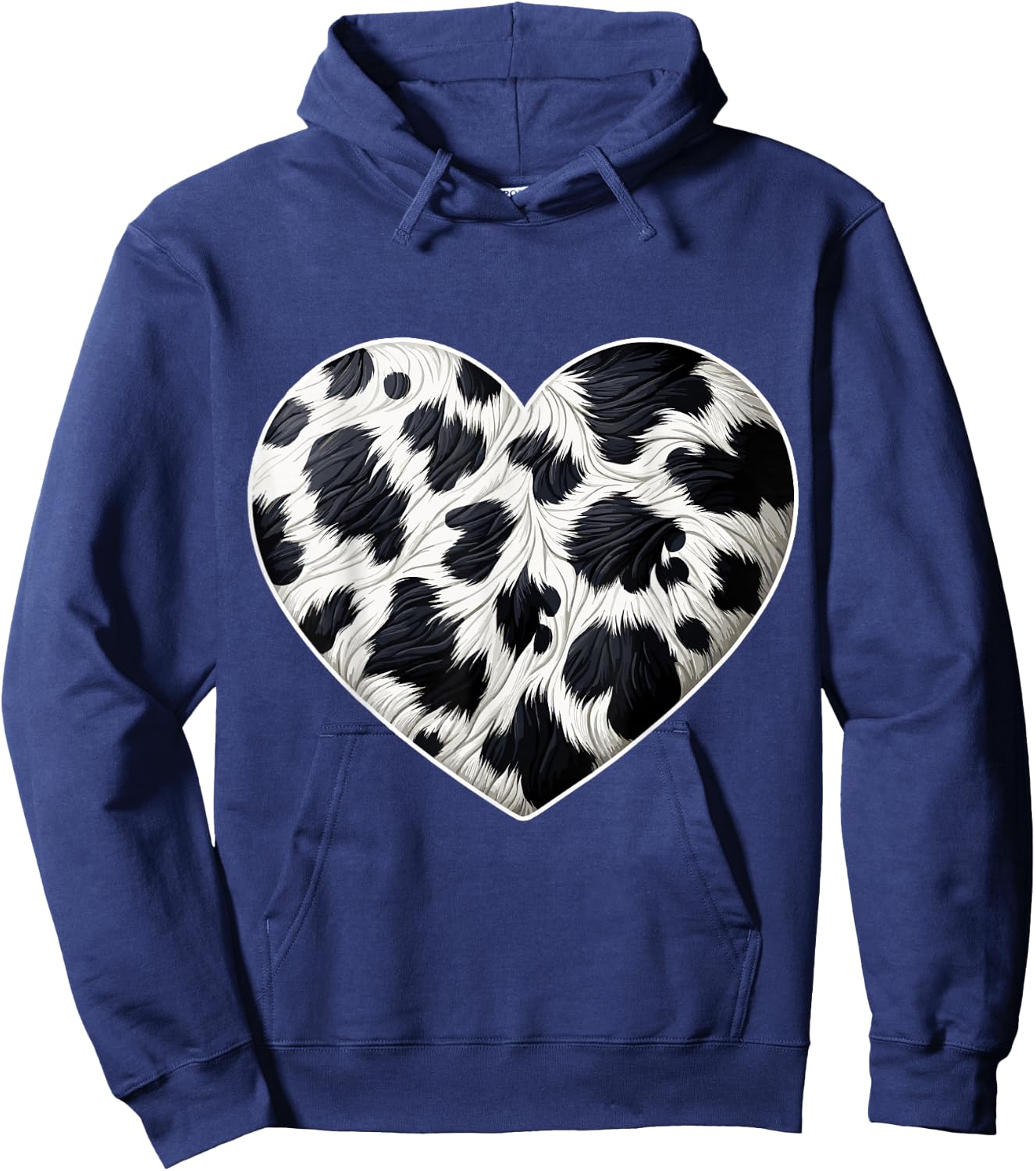 Cow Print Heart Cow Farmer Hoodie - Hoodie | Navy