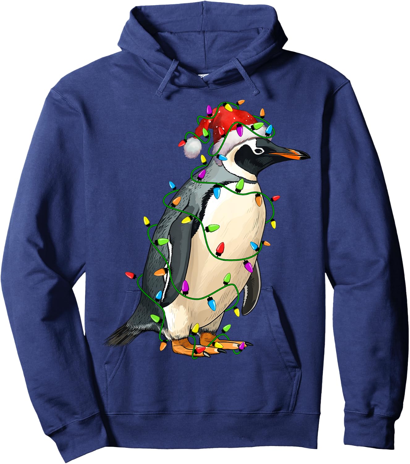 Penguin Santa Christmas Tree Lighting Xmas Funny Hoodie - Hoodie | Navy