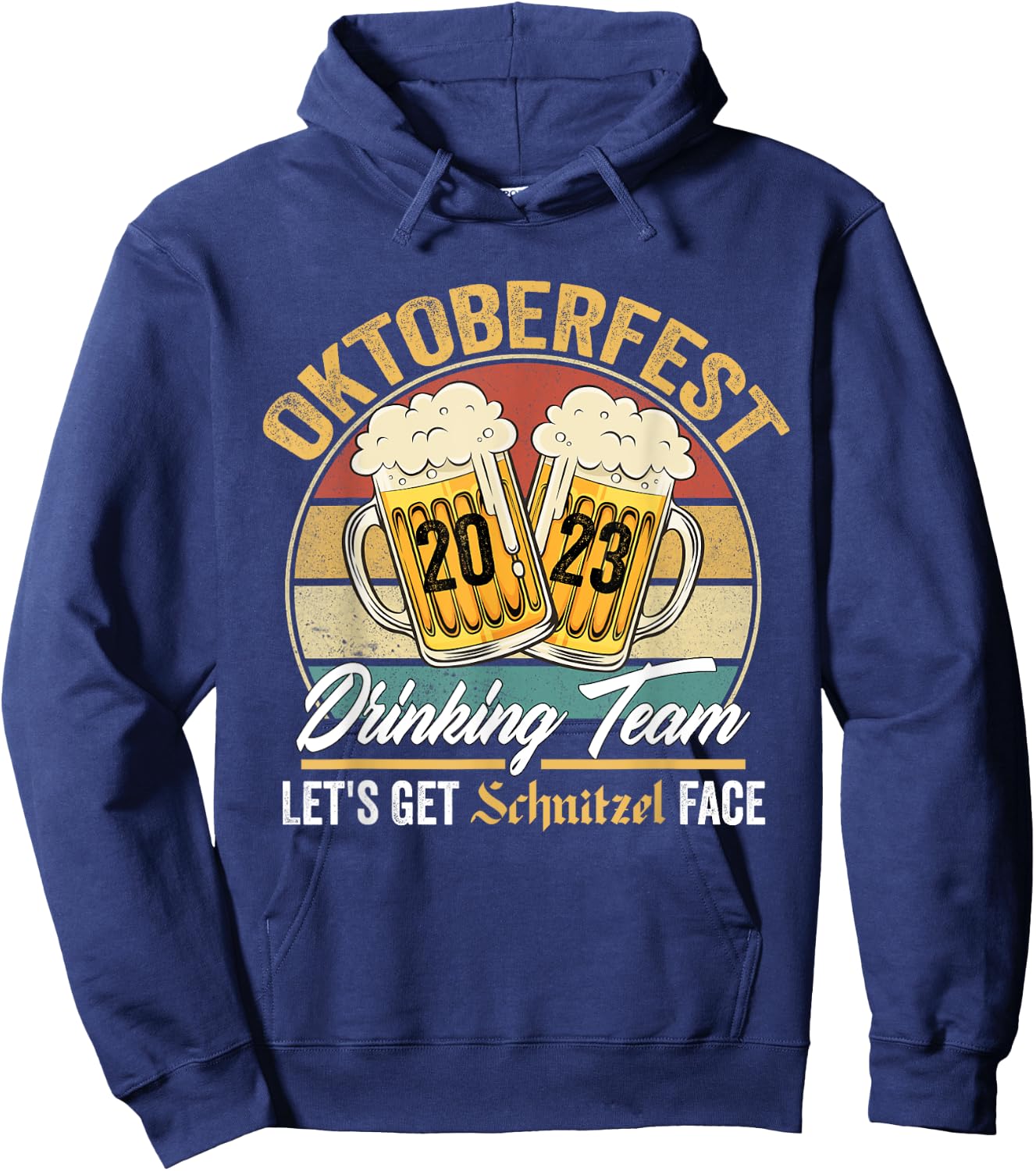 Oktoberfest 2023 Drinking Team Let's Get Schnitzel Face Hoodie - Hoodie | Navy