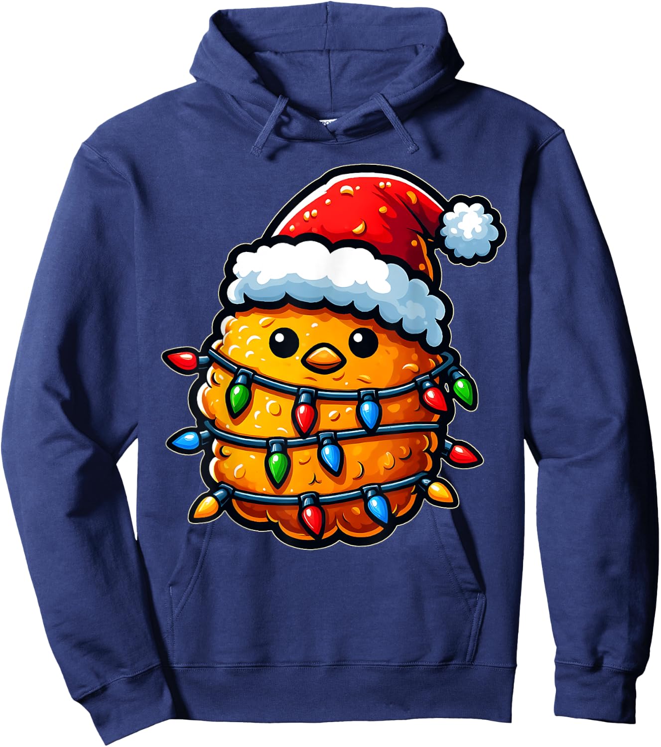 Cute Kawaii Chicken Nugget Nug Xmas Christmas Hat - -Adults, -Kids - Black - Small - Short Sleeve Hoodie - Hoodie | Navy
