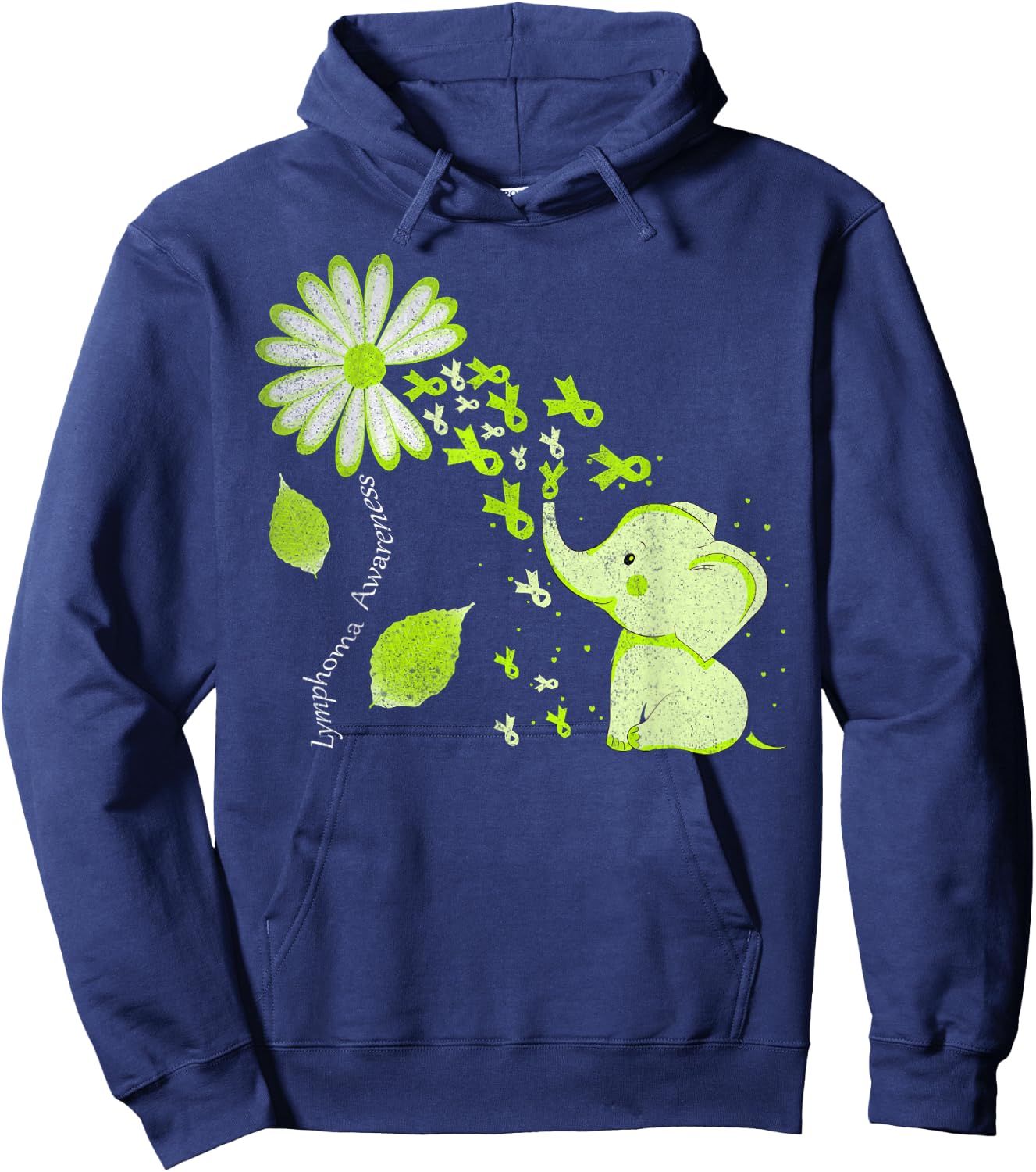 Daisy Flower Lime Green Elephant Lymphoma Awareness Hoodie - Hoodie | Navy