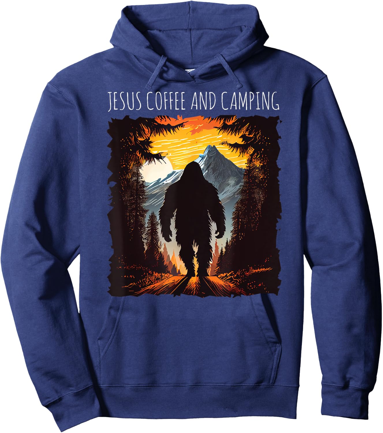 Jesus Coffee And Camping Bigfoot hiking mountains sunset Hoodie - Hoodie | Navy