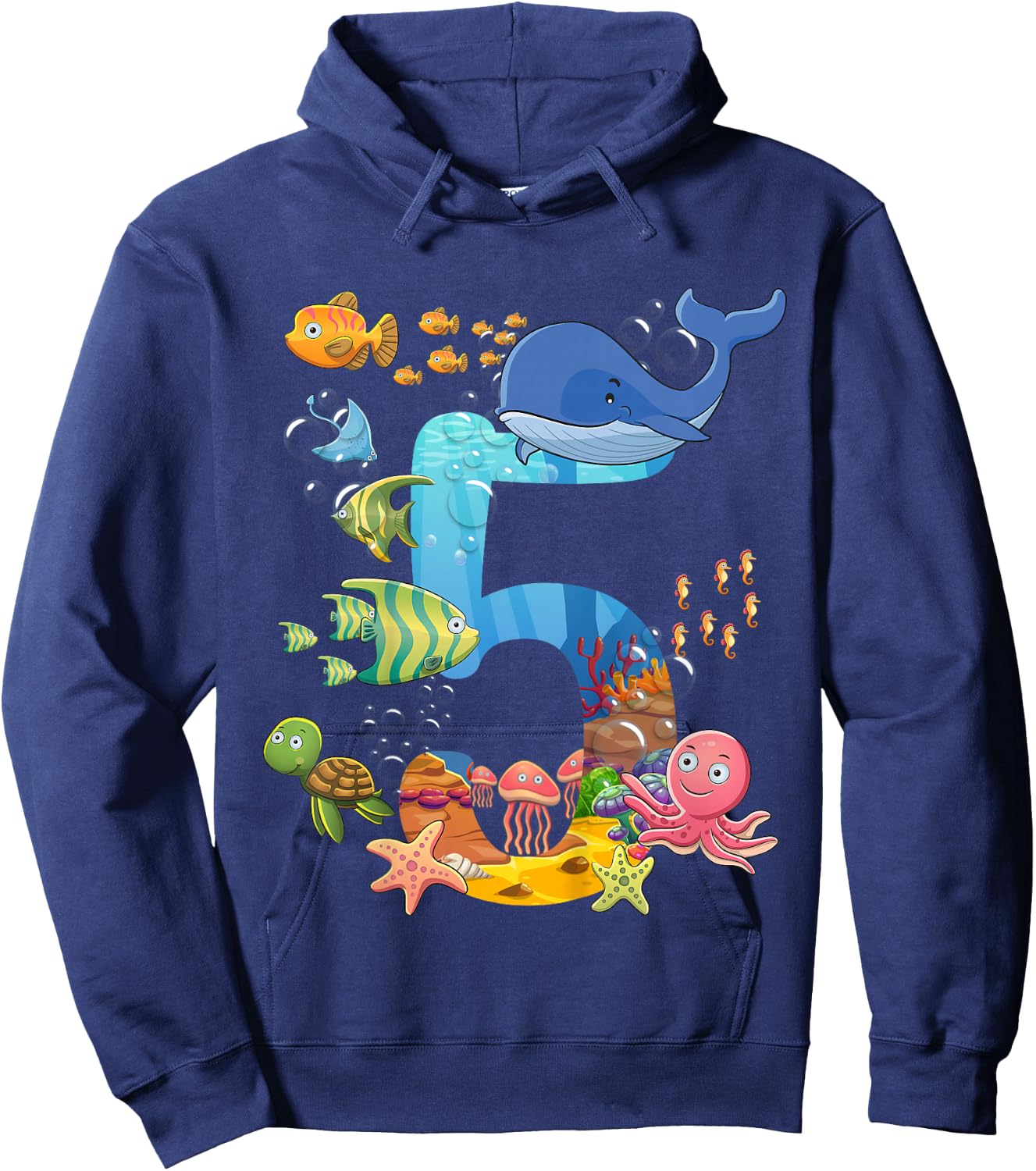5 Years Old Sea Fish Ocean Animal 5th Birthday Boy Girl Hoodie - Hoodie | Navy