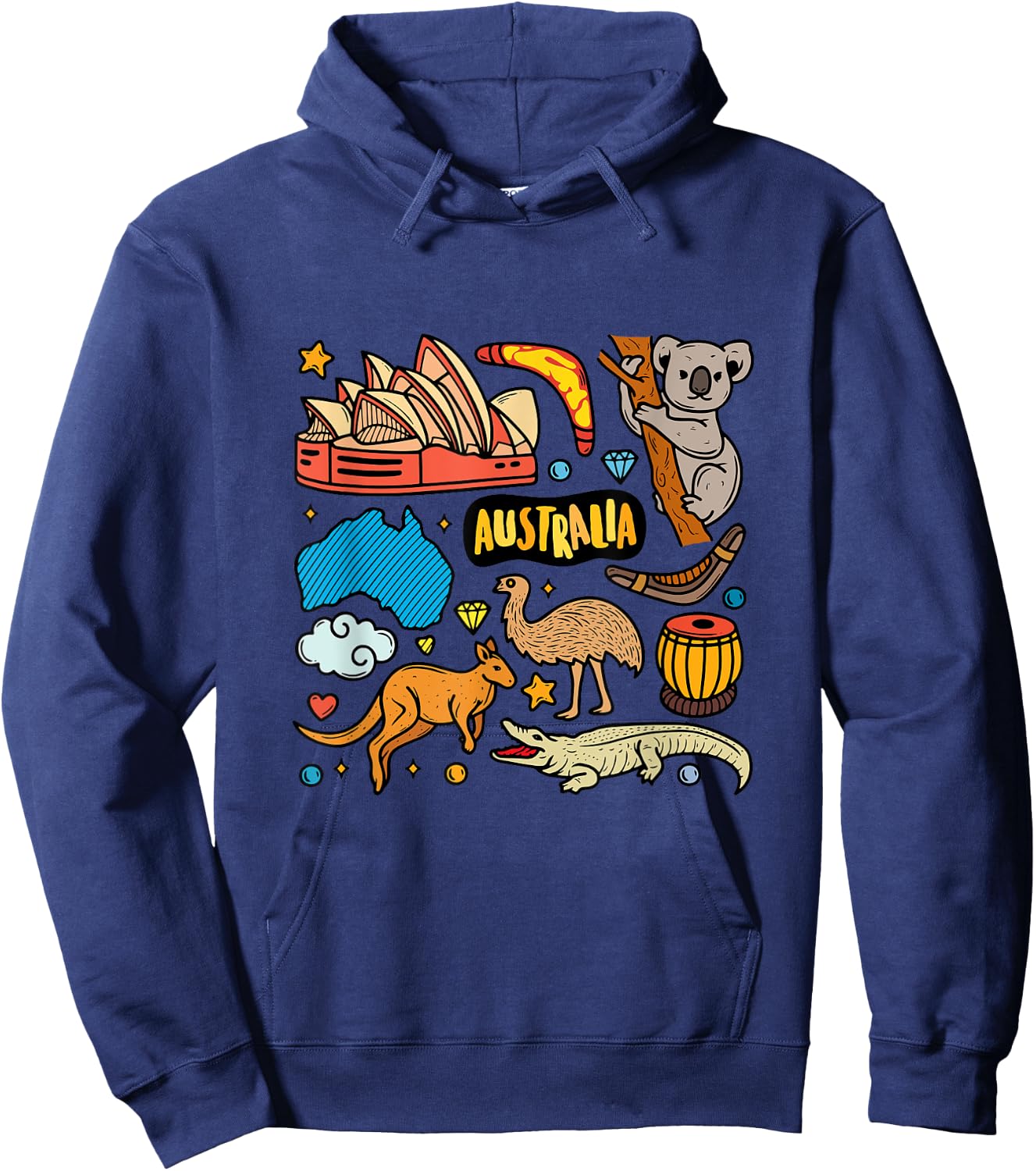 Australian Animals And Famous Tourism Icons Australia Travel Hoodie - Hoodie | Navy
