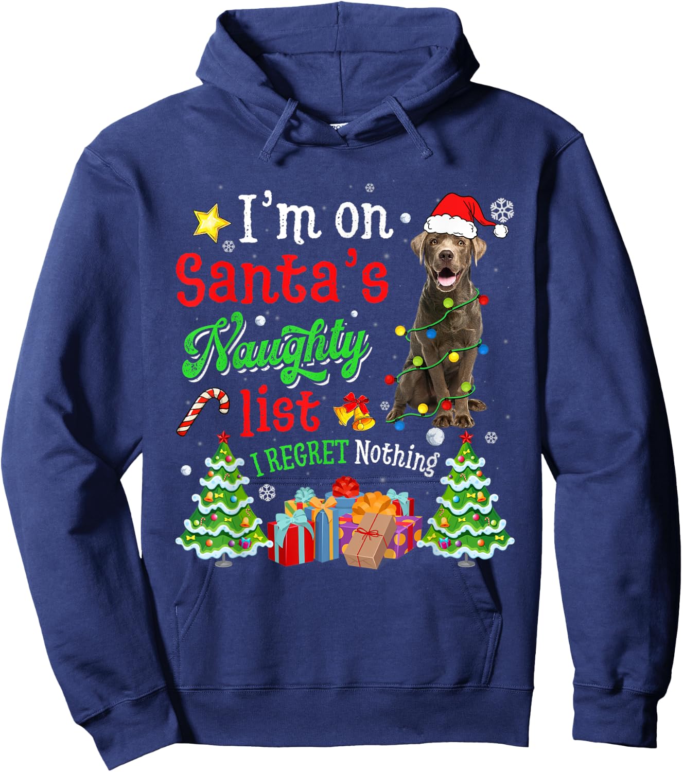 Labrador Dog On Santa's Naughty Funny List Xmas Women Kids Hoodie - Hoodie | Navy