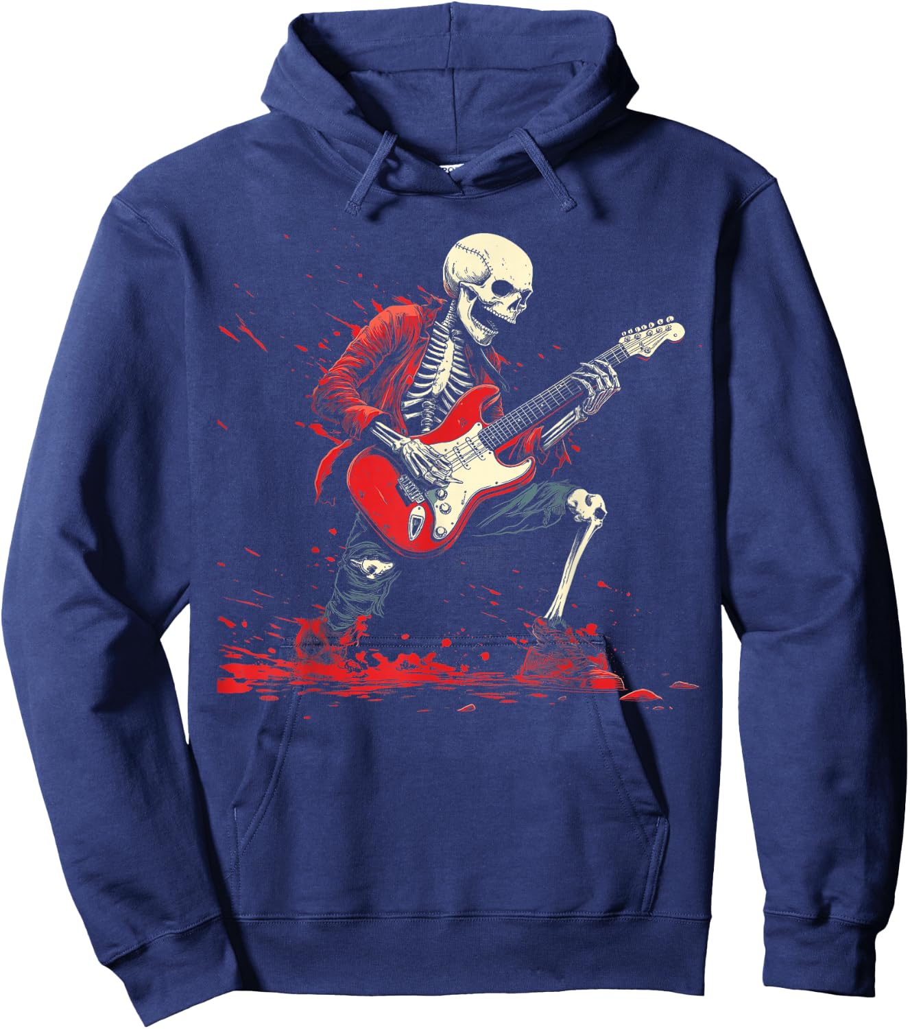 Rockin' Skeleton- Electric Guitar Halloween Punk Rock Hoodie - Hoodie | Navy