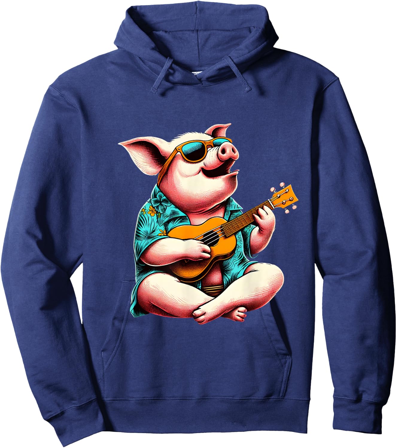 Pig Wearing a Hawaiian Shirt, Playing a Ukulele Hoodie - Hoodie | Navy