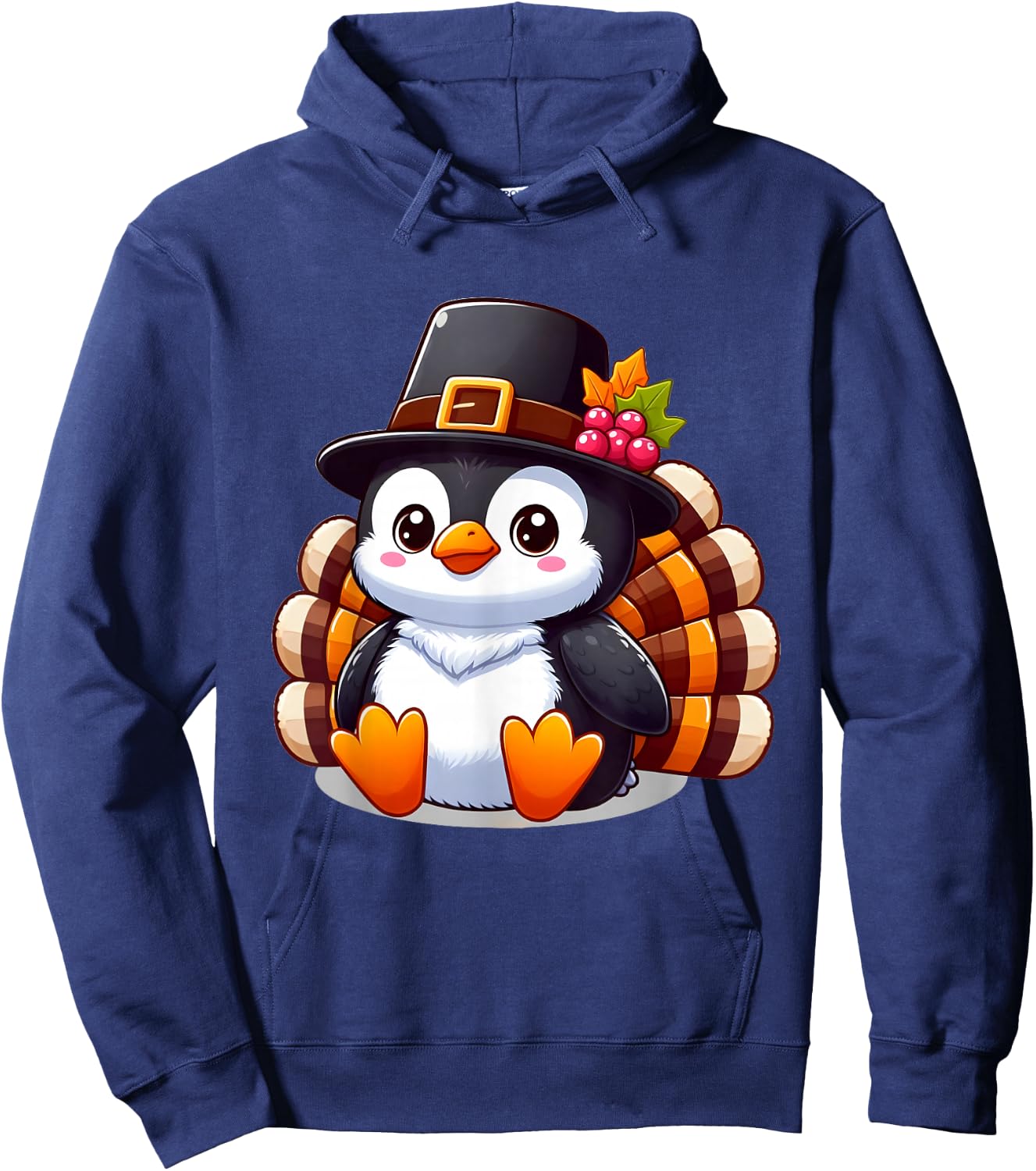 Thanksgiving Penguin Collection Thanksgiving Penguin - -Adult, Black, Small, Short Sleeve Hoodie - Hoodie | Navy