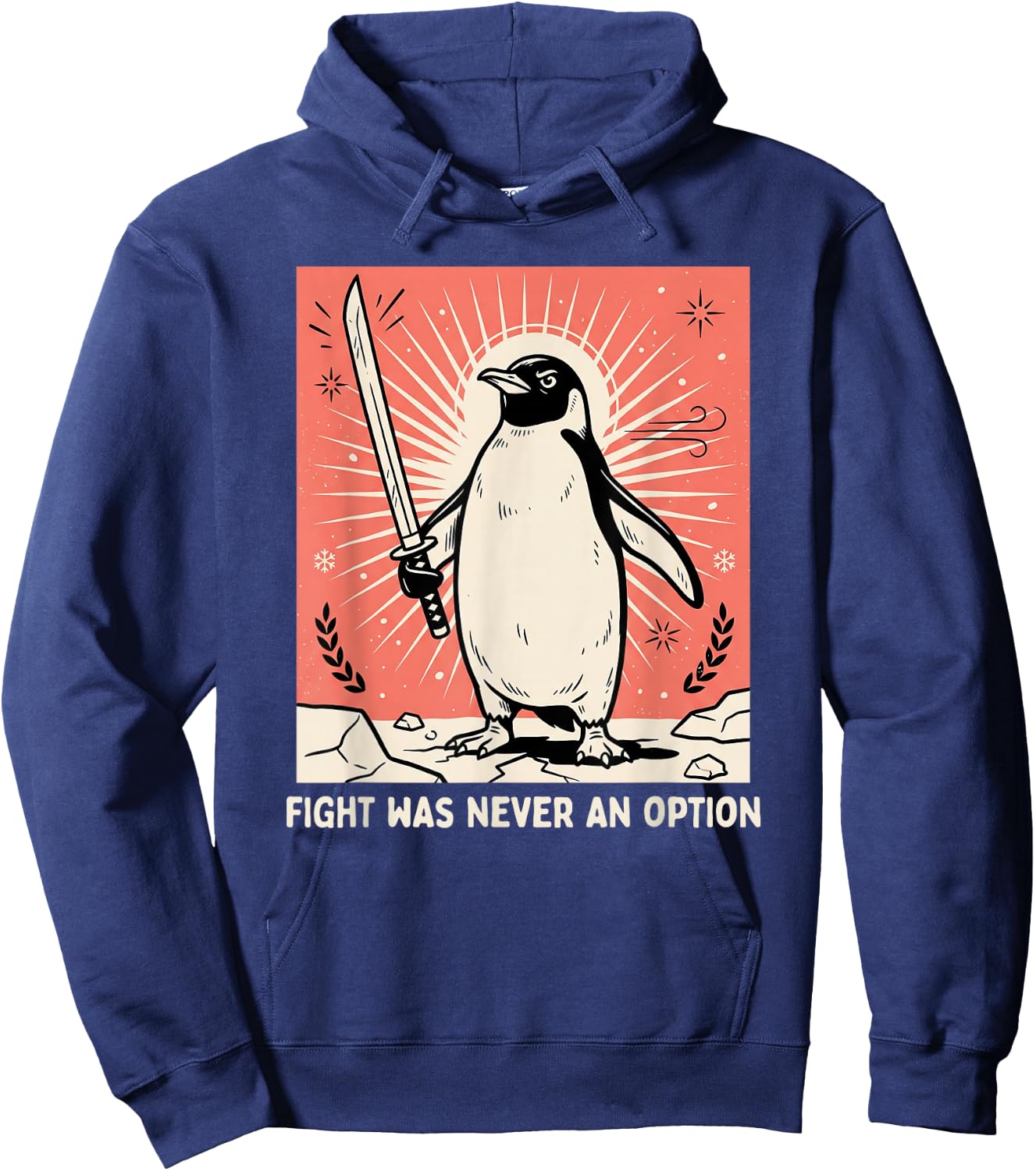 Flight was Never an Option Funny Penguin with Knife Retro Hoodie - Hoodie | Navy
