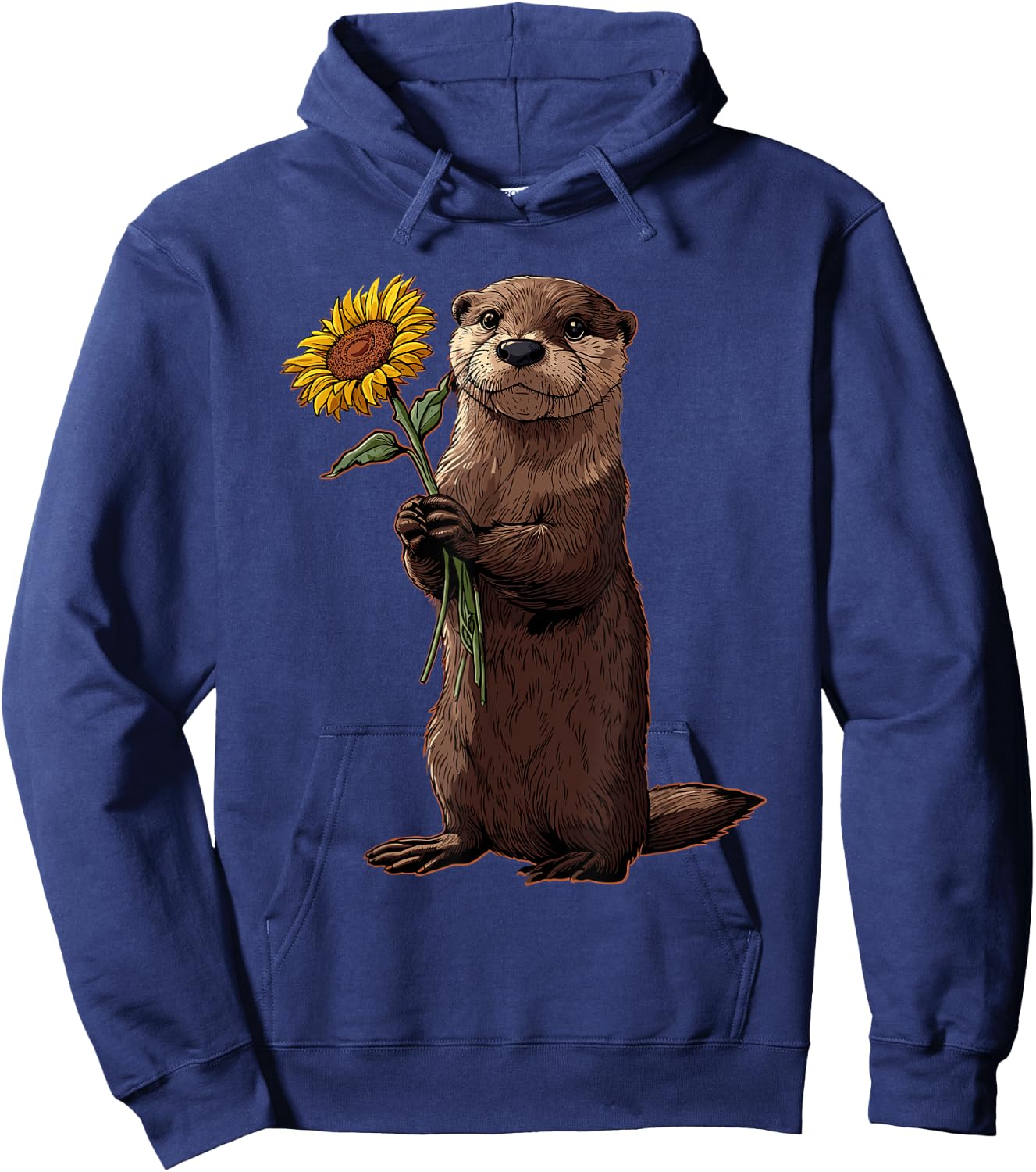 Otter Holding Sunflower Cute Animal Lover Hoodie - Hoodie | Navy