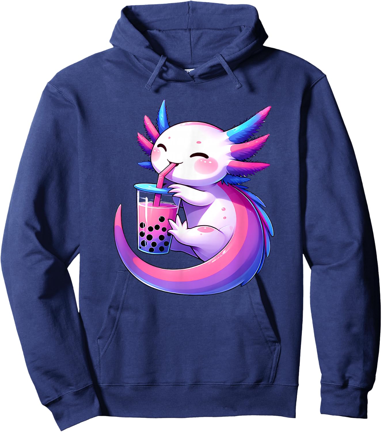 Kawaii Axolotl Bisexual Bubble Tea LGBT Subtle Pride Month Hoodie - Hoodie | Navy