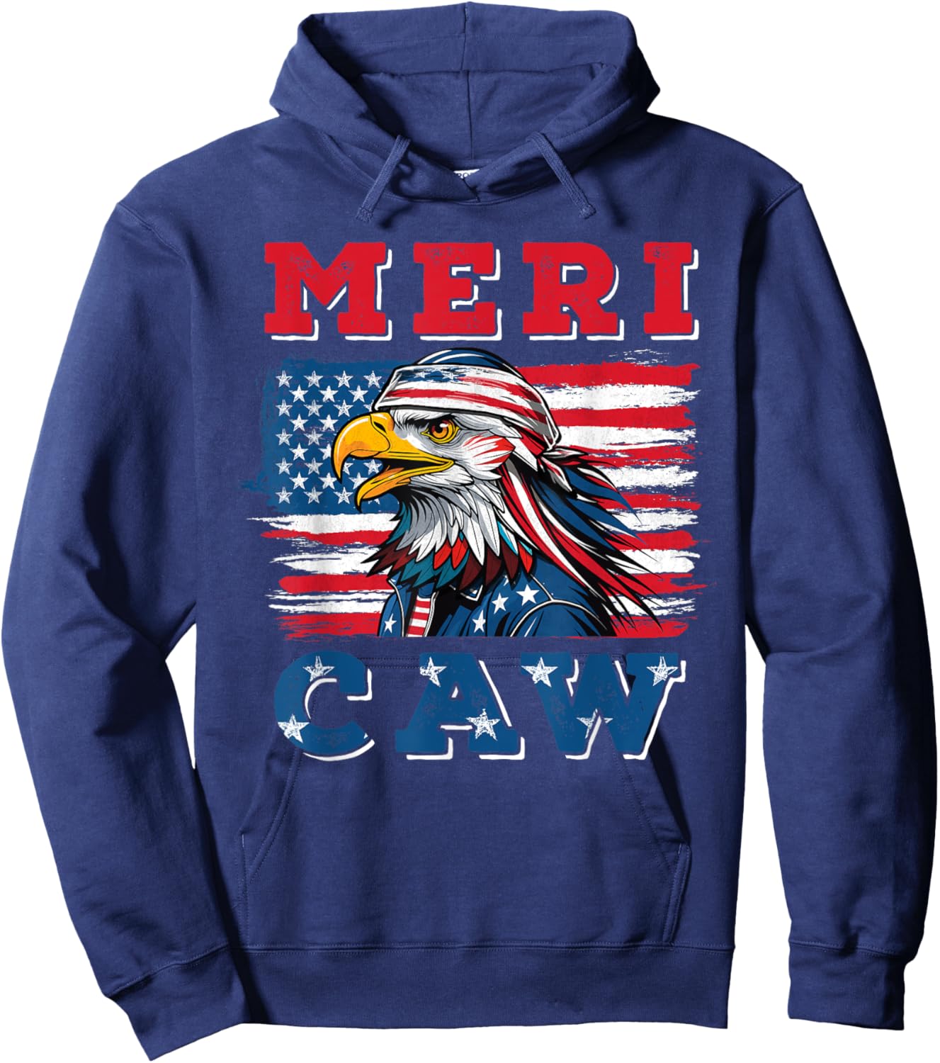 Eagle Meri - Caw 4th of July American Flag USA Hoodie - Hoodie | Navy