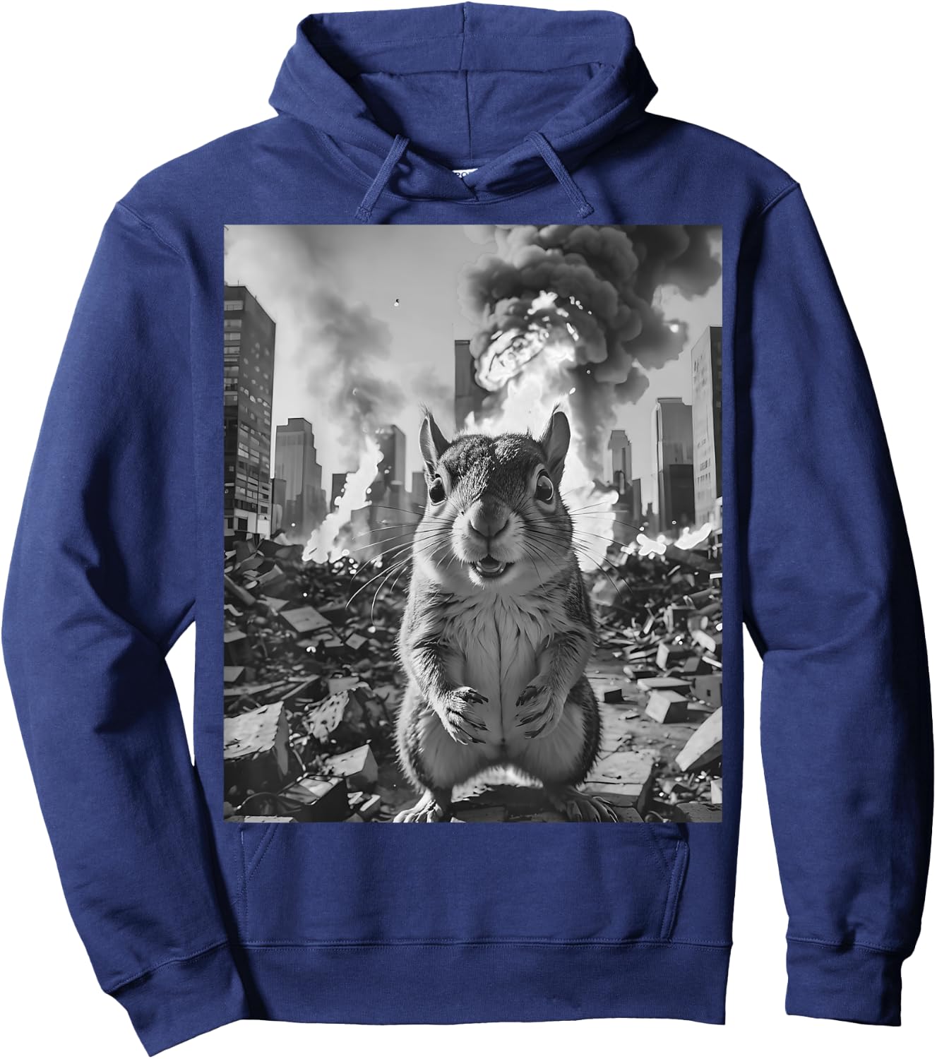 Funny Graphic Crazy Squirrel Selfie Destroying City Hoodie - Hoodie | Navy