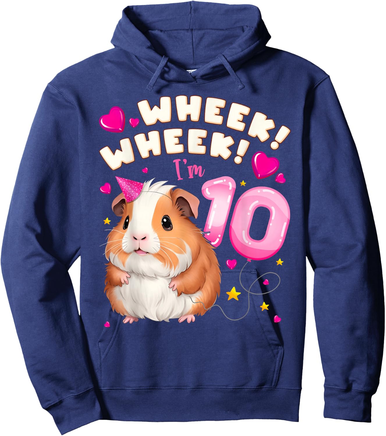 10th Birthday Girl 10 Years, Guinea Pig and Big Number 10 Hoodie - Hoodie | Navy