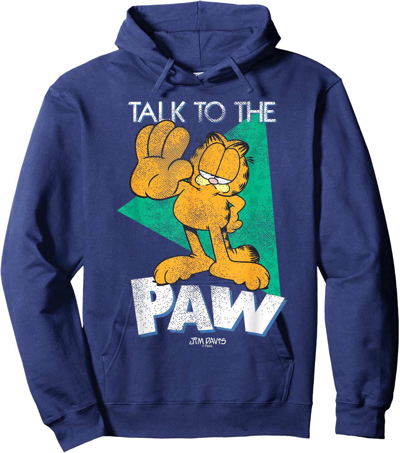Garfield Distressed Talk to The Paw Retro Cartoon Cat Hoodie - Hoodie | Navy