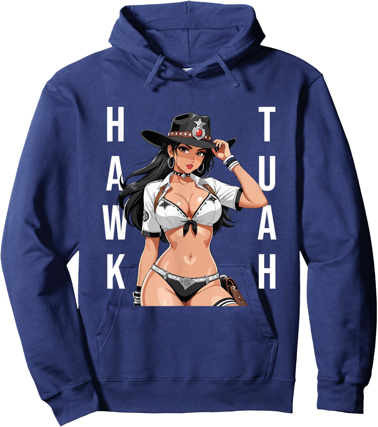 Hawk Tuah Sexy Waifu Anime Cowgirl Girl Hoodie - Hoodie | Navy