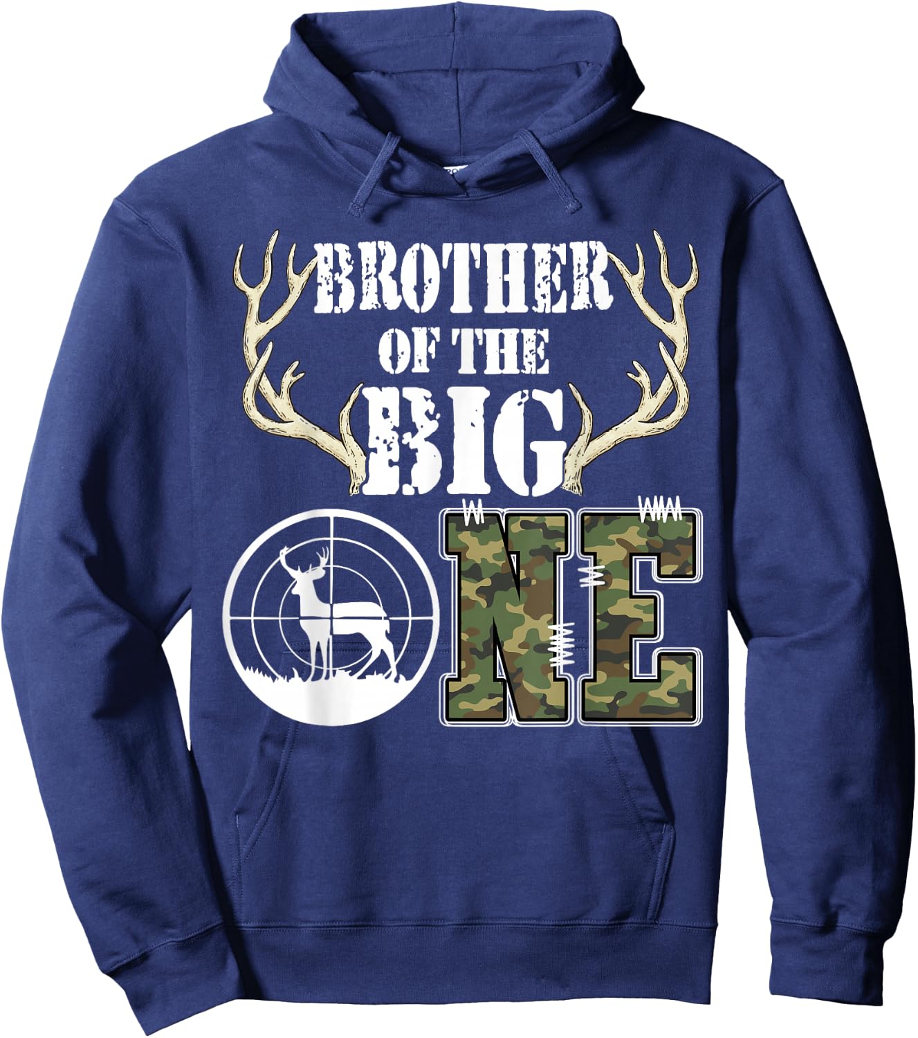 Brother of The Big One Birthday Boy Deer Hunter Camouflage Hoodie - Hoodie | Navy
