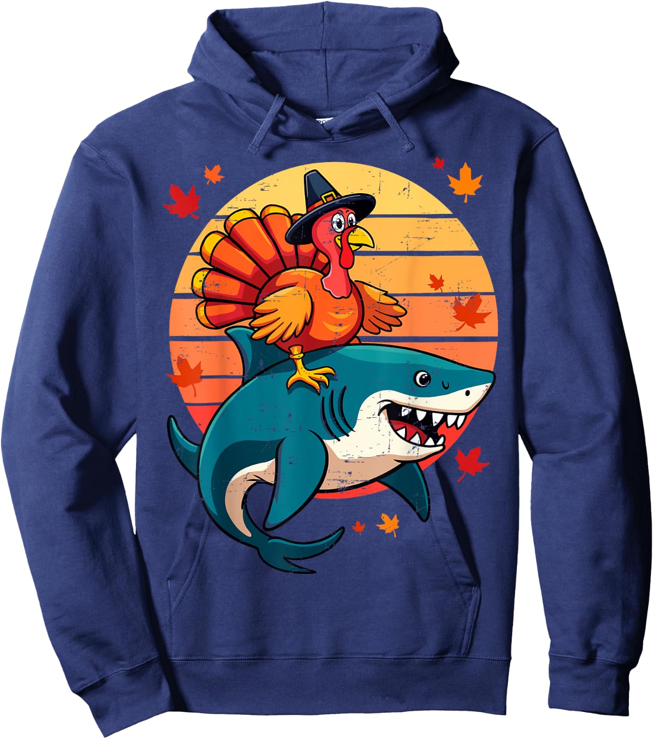 Funny Shark & Turkey Thanksgiving Day Kids Harvest Festival Hoodie - Hoodie | Navy