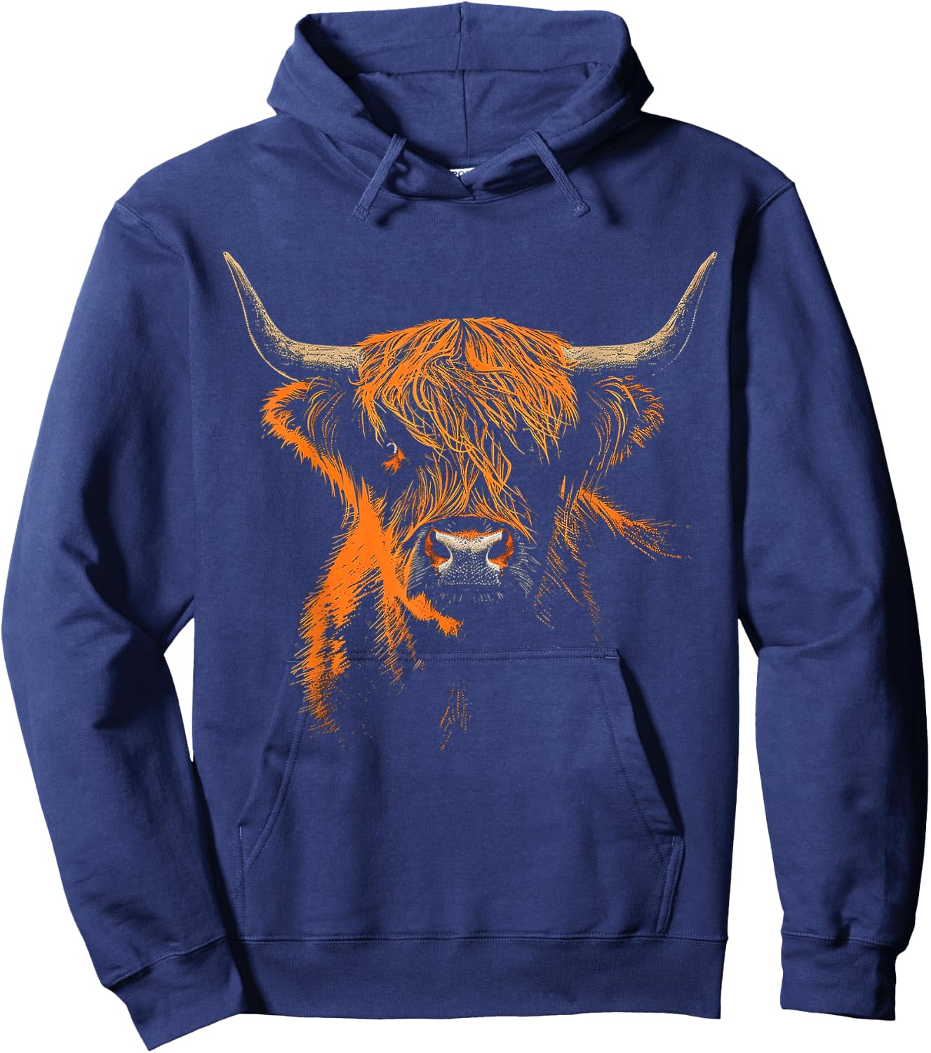 Highland Cow Farm Art Animal Portrait Graphic Highland Cow Hoodie - Hoodie | Navy