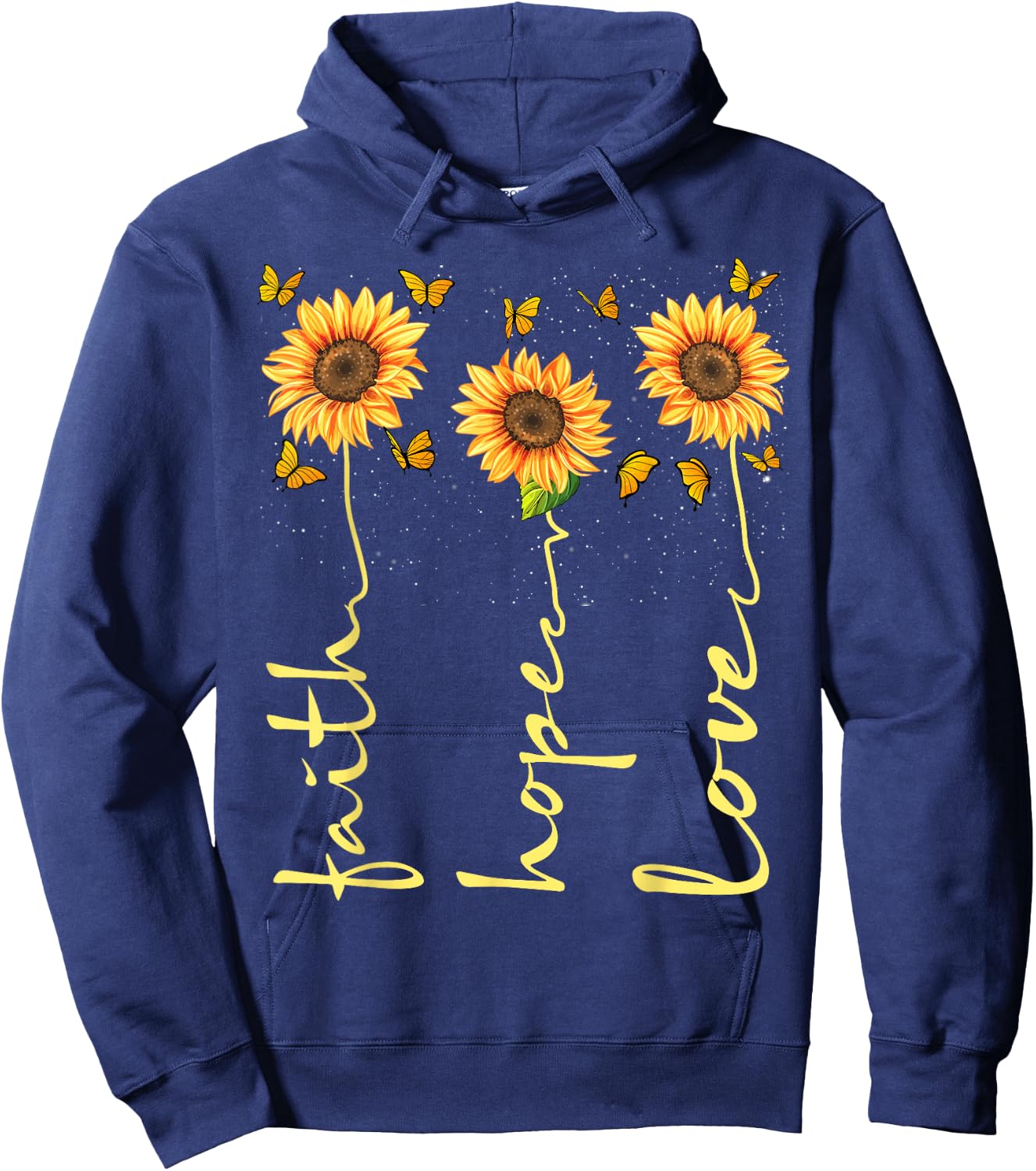 Christian Sunflower Faith Hope Love Hoodie - Hoodie | Navy