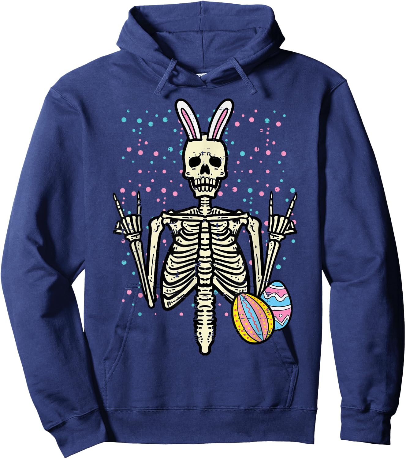 Easter Rocker Skeleton Rock Hand Men Boys Toddler Kids Youth Hoodie - Hoodie | Navy