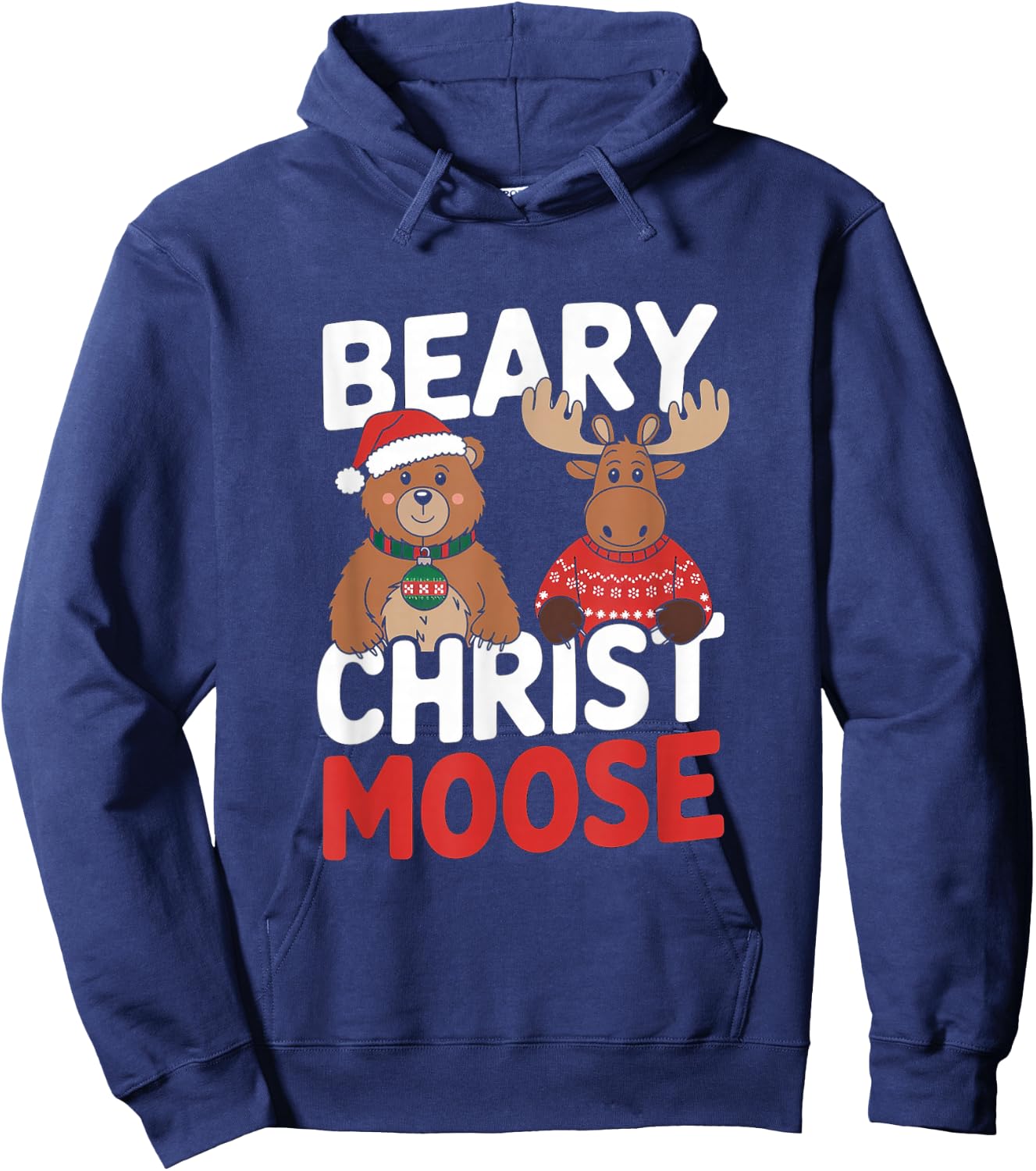 Beary Christmas - Funny Merry Christmas Pun Bear Moose Hoodie - Hoodie | Navy