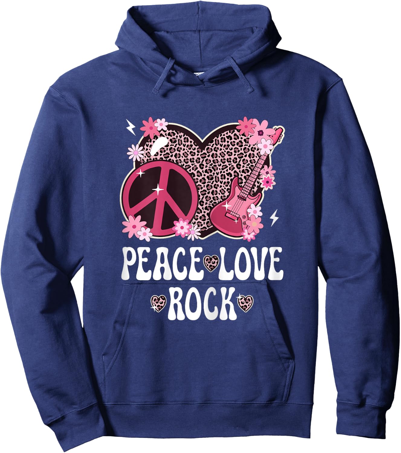 Peace Love Rock And Roll Leopard Print Women Rock Outfit Hoodie - Hoodie | Navy