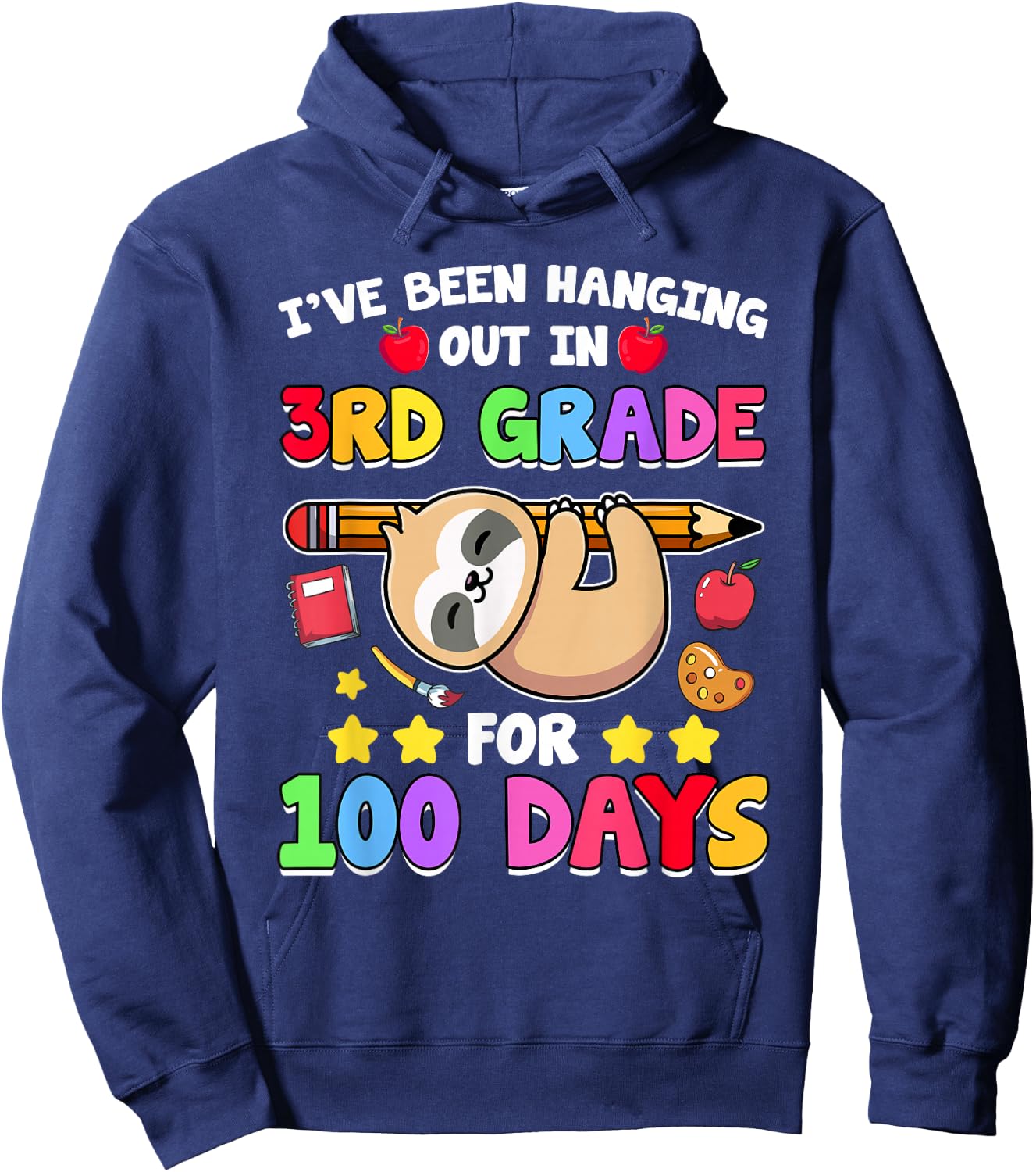 100th Day Of School Sloth Shirt 3rd Grade 100 Days School Hoodie - Hoodie | Navy