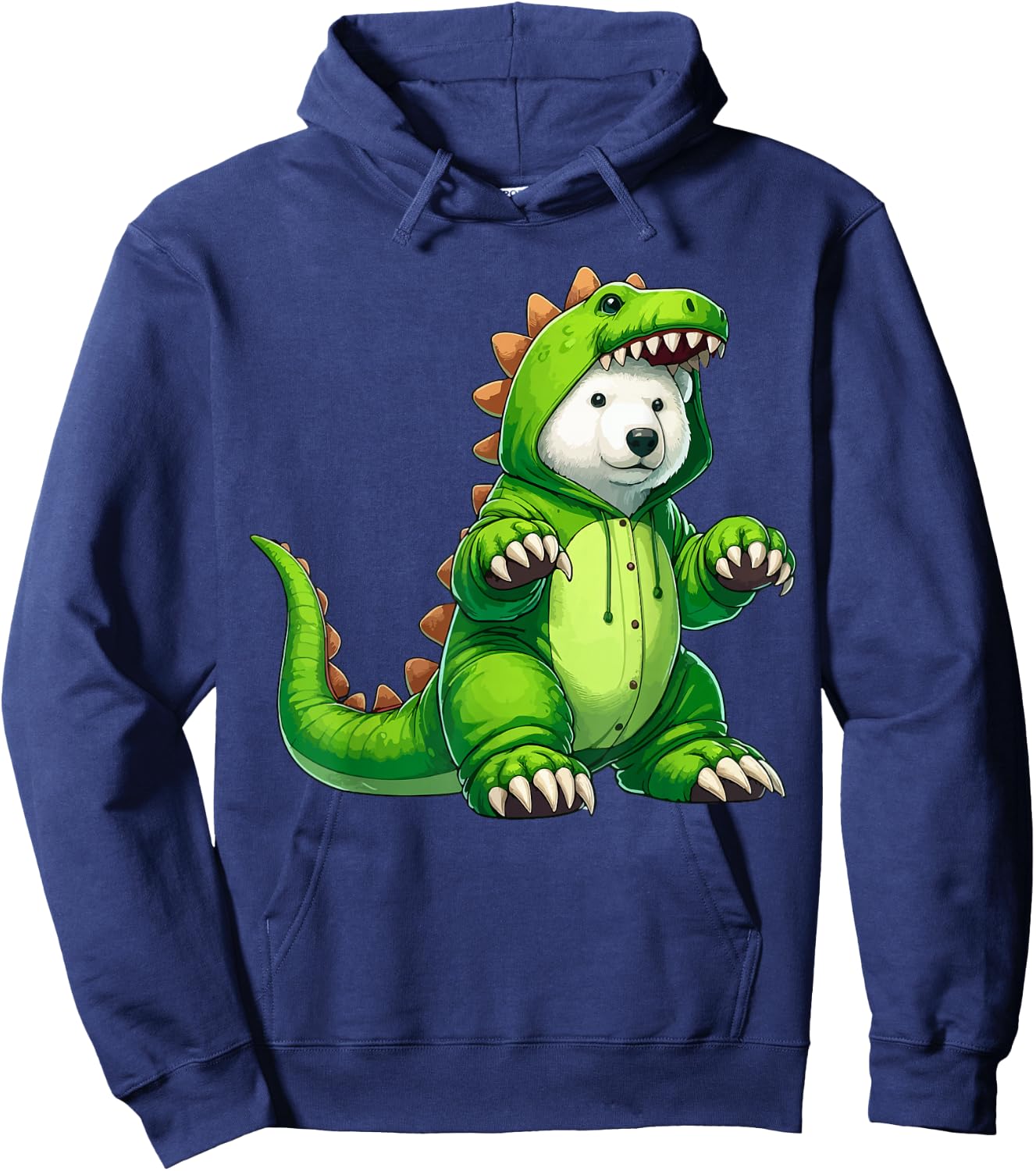 Polar Bear Wearing Dinosaur Costume Halloween Cosplay T-Rex Hoodie - Hoodie | Navy