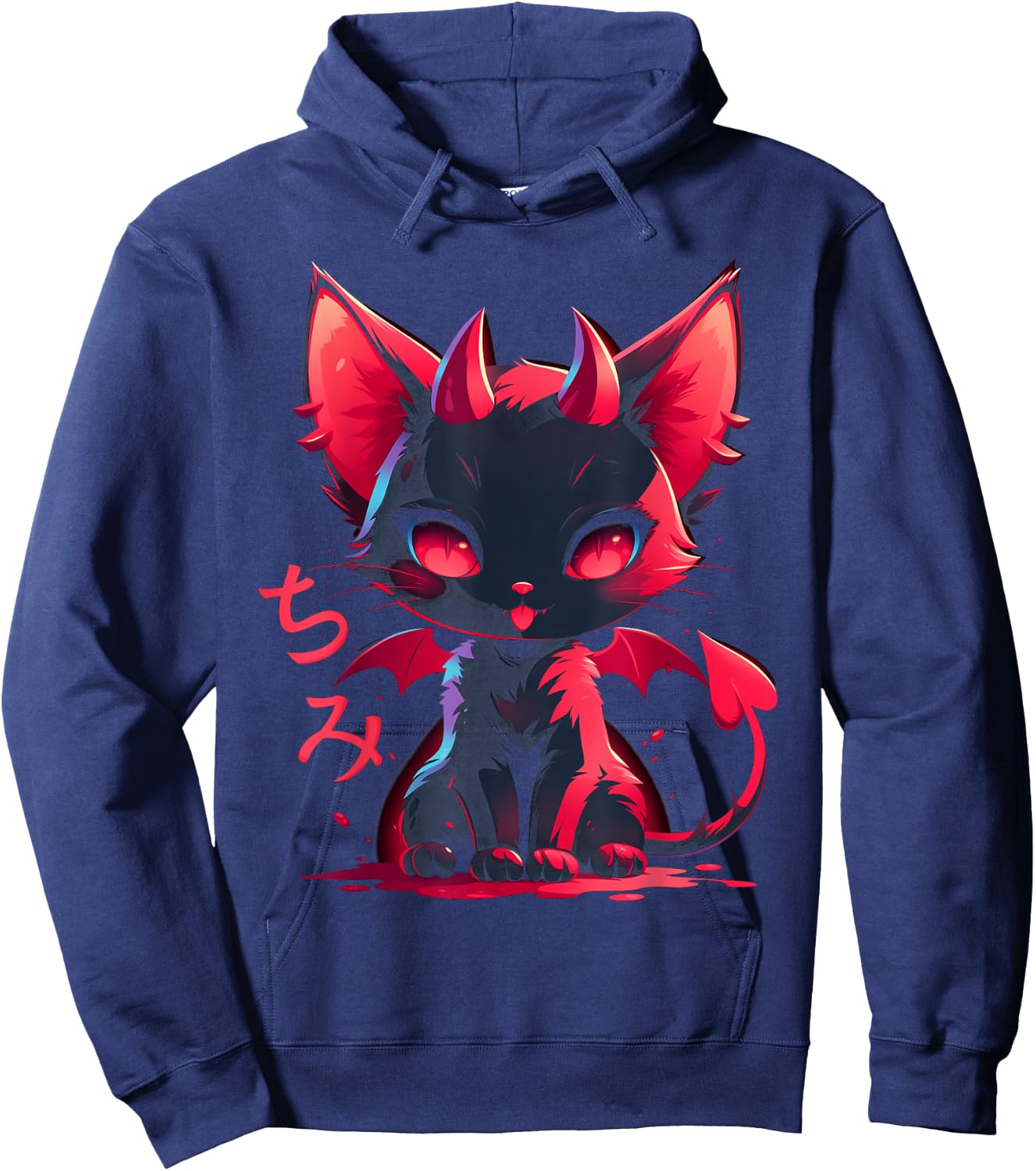 Yami Kawaii Devil Cat Creepy Cute Pastel Goth Japanese , black Hoodie - Hoodie | Navy