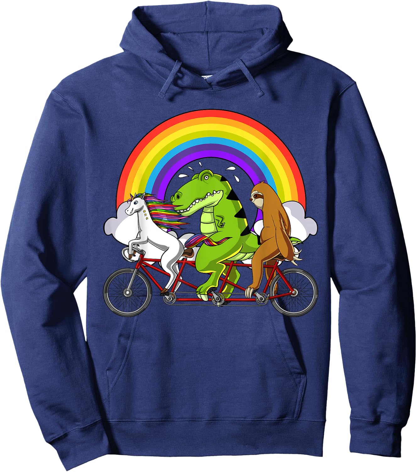 Unicorn T-Rex Dinosaur Sloth Riding Bicycle Rainbow Party Hoodie - Hoodie | Navy