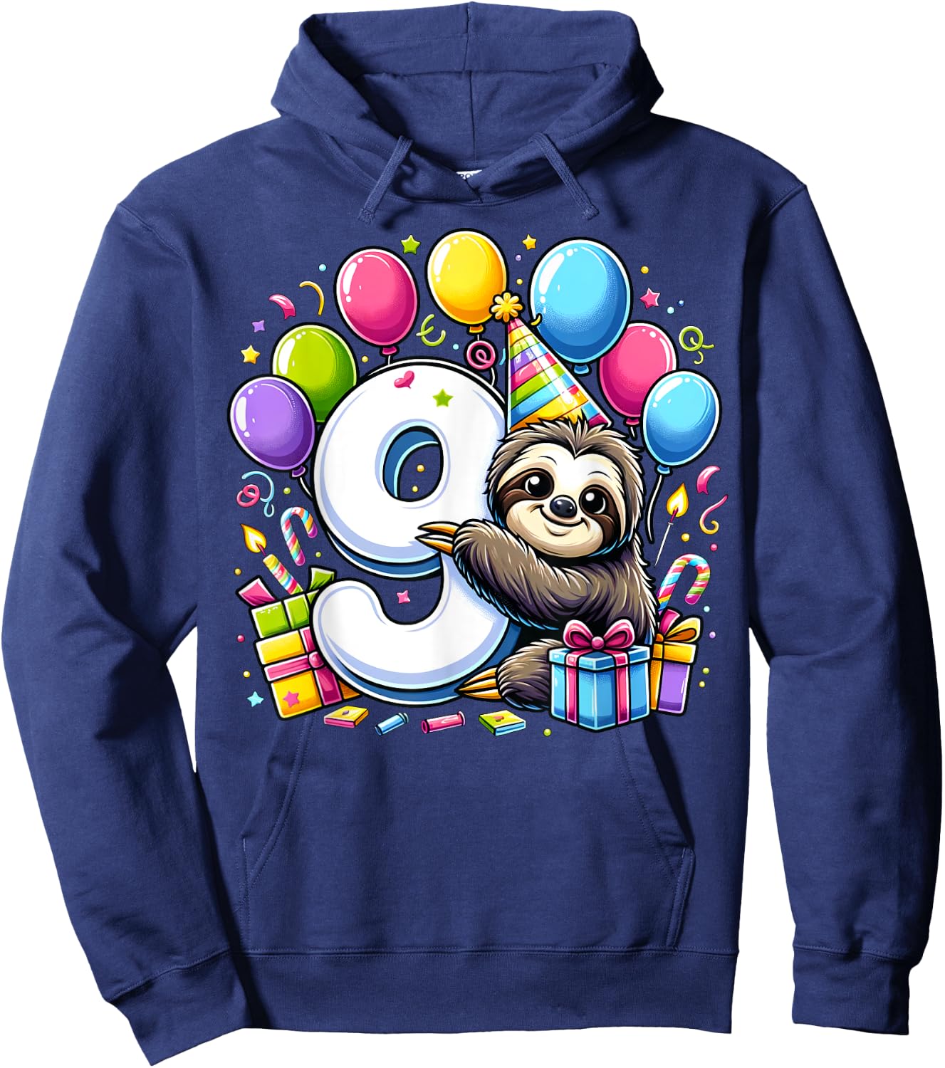 Kids Sloth Theme ninth Bday Party 9th Sloth Birthday Hoodie - Hoodie | Navy
