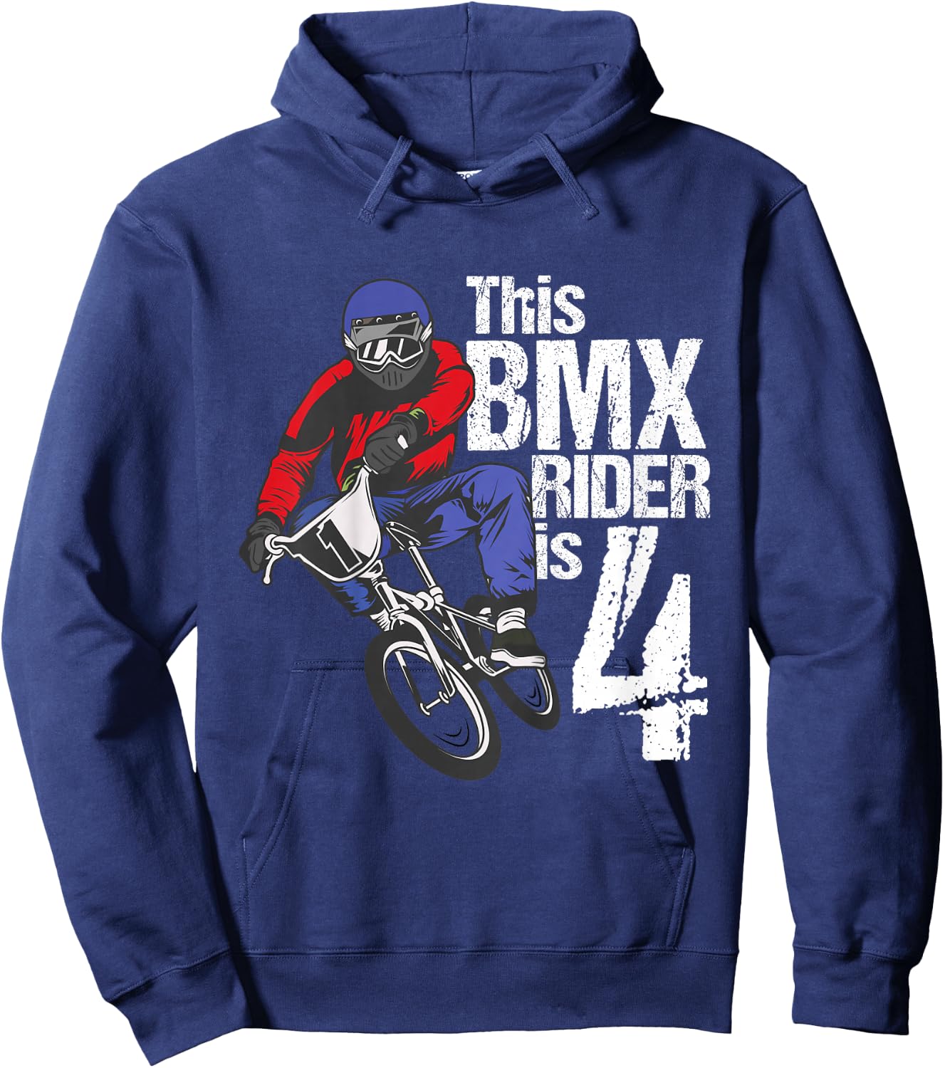 Kids 4 Year Old BMX Birthday Party Boys Dirt Bike Biking 4th Gift Hoodie - Hoodie | Navy