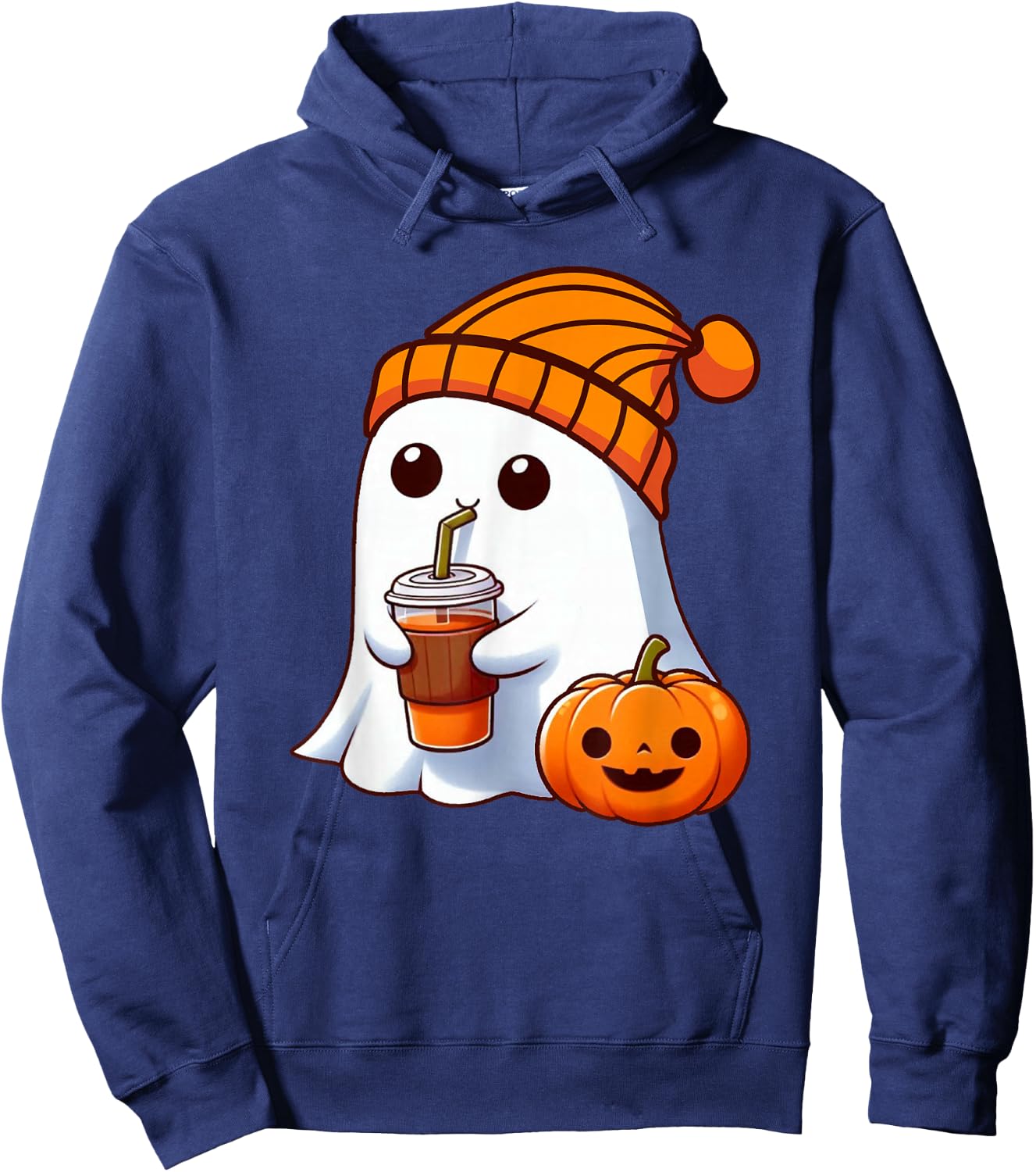 Halloween Costume Ghost drinking pumpkin Men Women girls Hoodie - Hoodie | Navy