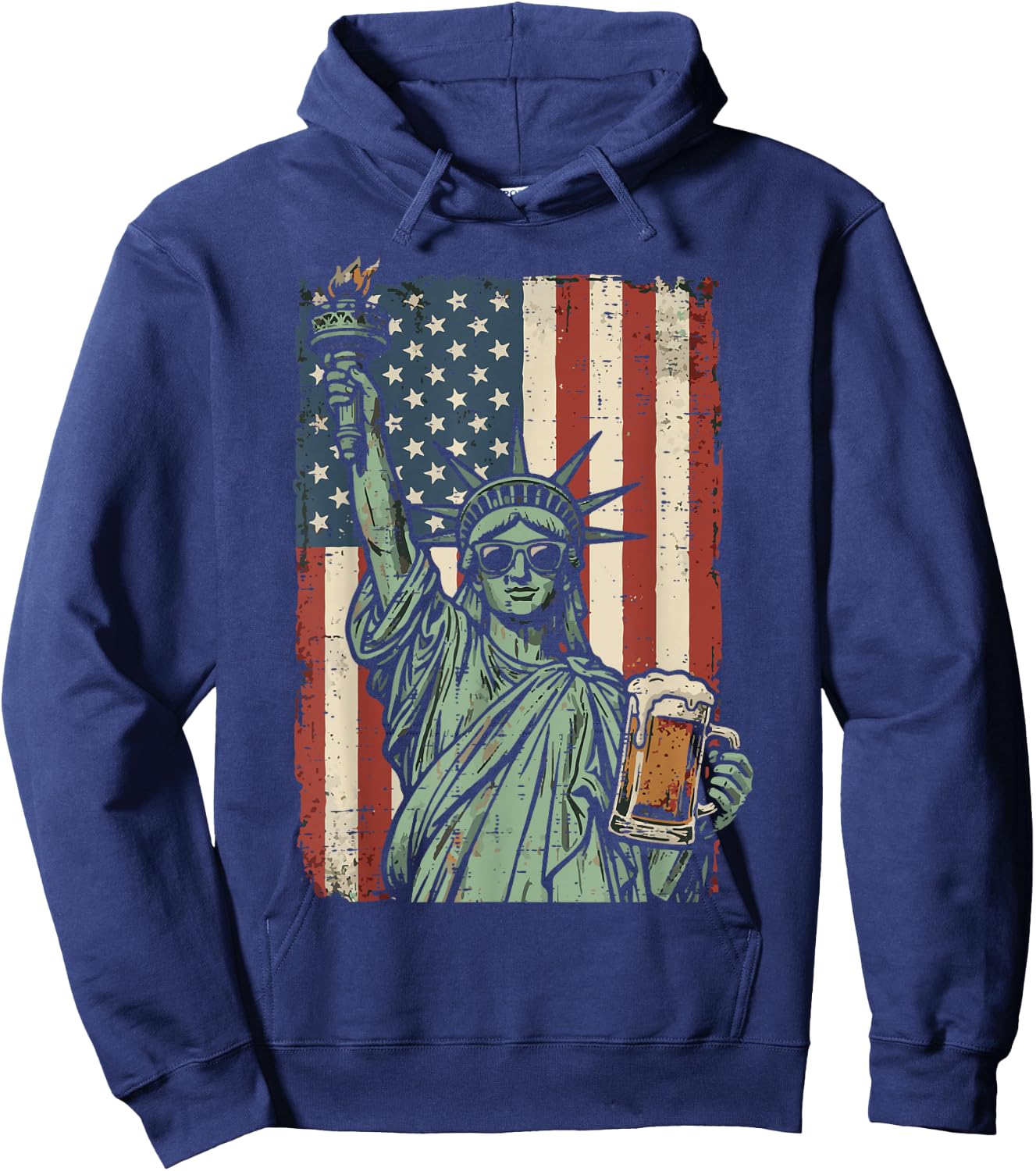 4th of July Statue Liberty US Flag Patriotic Dad Men Women Hoodie - Hoodie | Navy
