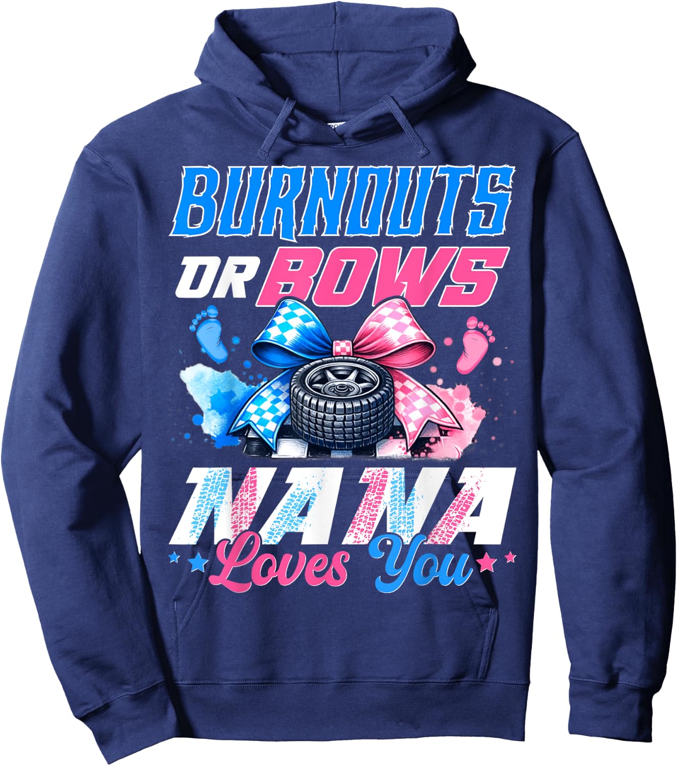 Burnouts Or Bows Gender Reveal Party Announcement Nana Hoodie - Hoodie | Navy