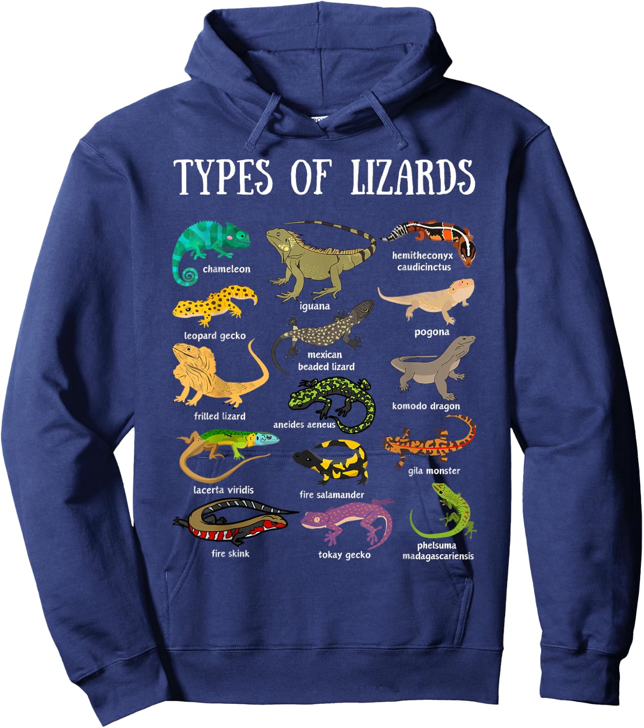 Types of Lizards Reptile Herpetology Men kids lizard collage Hoodie - Hoodie | Navy