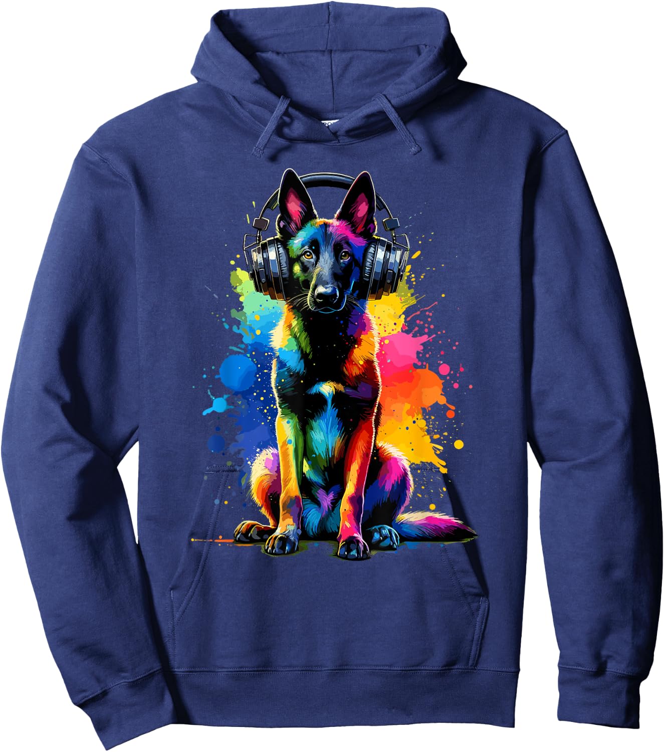 Splash Art Headphones Belgian Malinois Belgian Shepherd Dog Hoodie - Hoodie | Navy