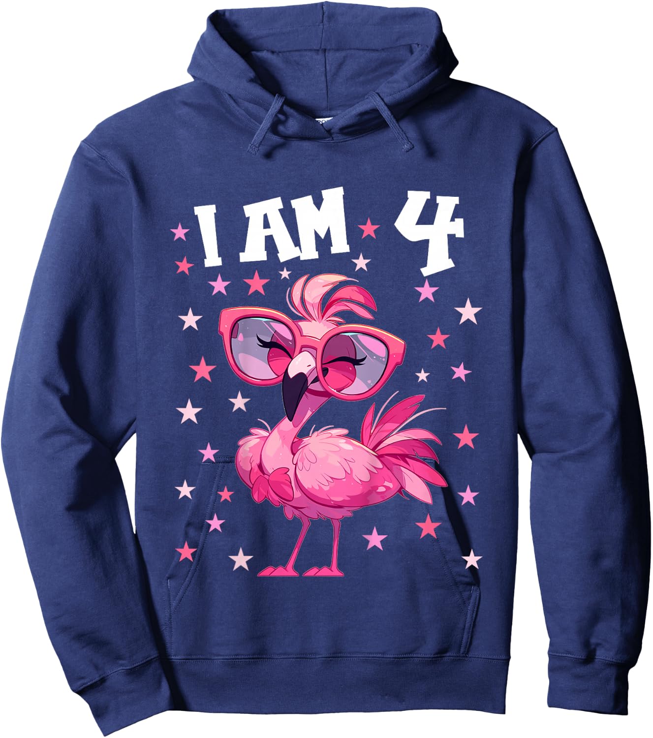 Kids 4 Years old 4th birthday Flamingos Boy Girl Flamingo Hoodie - Hoodie | Navy