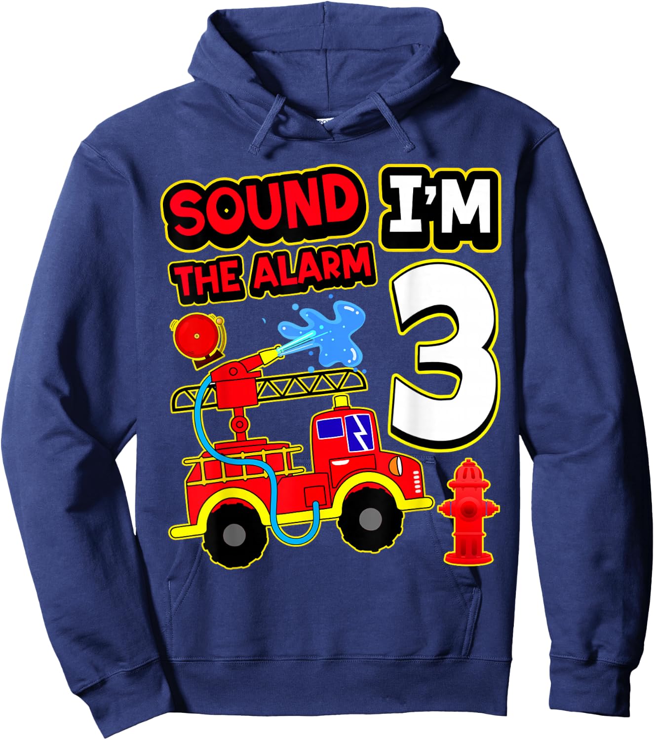 Kids 3rd Birthday Boy Fire Truck 3 Year Old Firefighter Hoodie - Hoodie | Navy