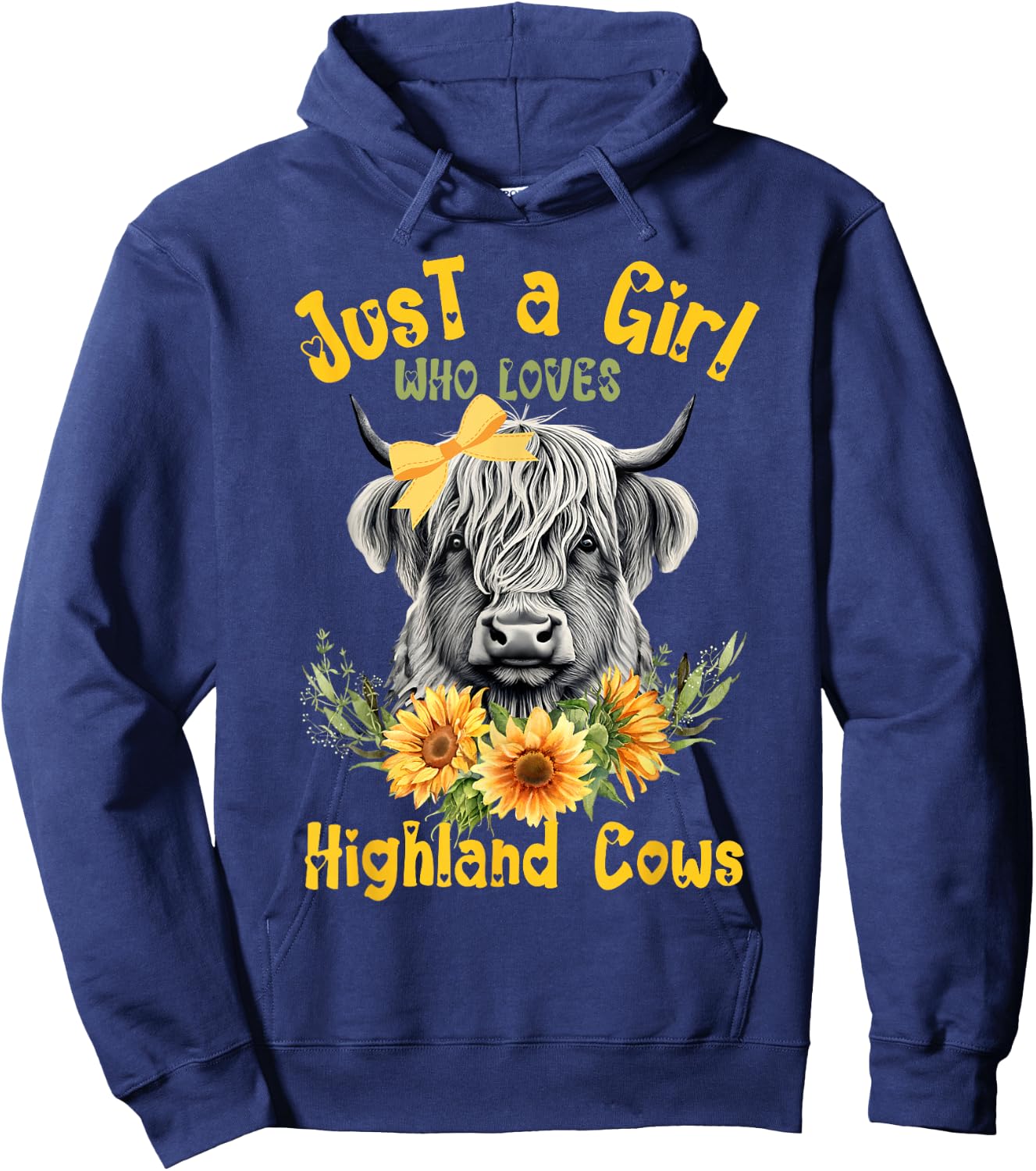 Scottish Highland Cow Just a Girl Who Loves Cows Sunflowers Hoodie - Hoodie | Navy