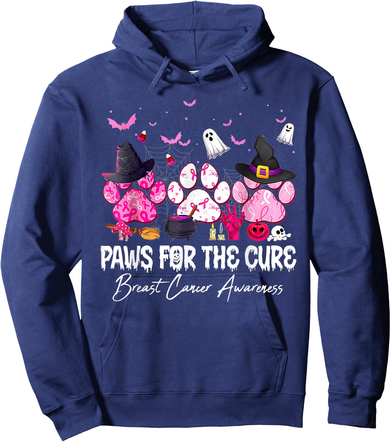 Pink Paws For The Cure Breast Cancer Awareness Dog Cat Lover Women Hoodie - Hoodie | Navy