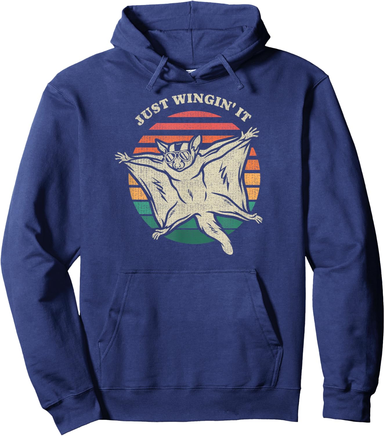 Funny Sugar Glider Just Wingin' It Animal Lover Retro 70s Hoodie - Hoodie | Navy