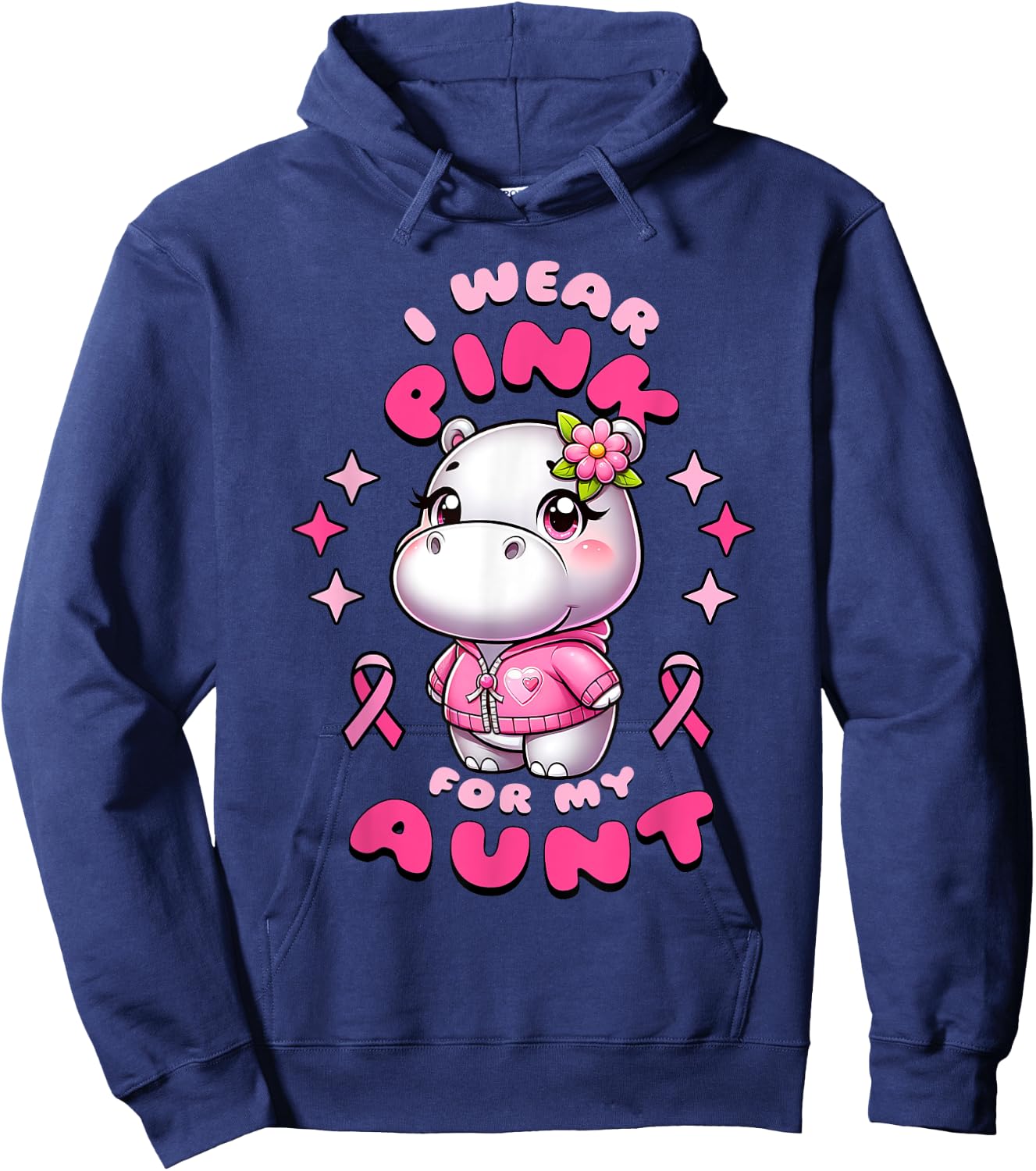 I Wear Pink For My Aunt Hippopotamus In October We Wear Pink Hoodie - Hoodie | Navy