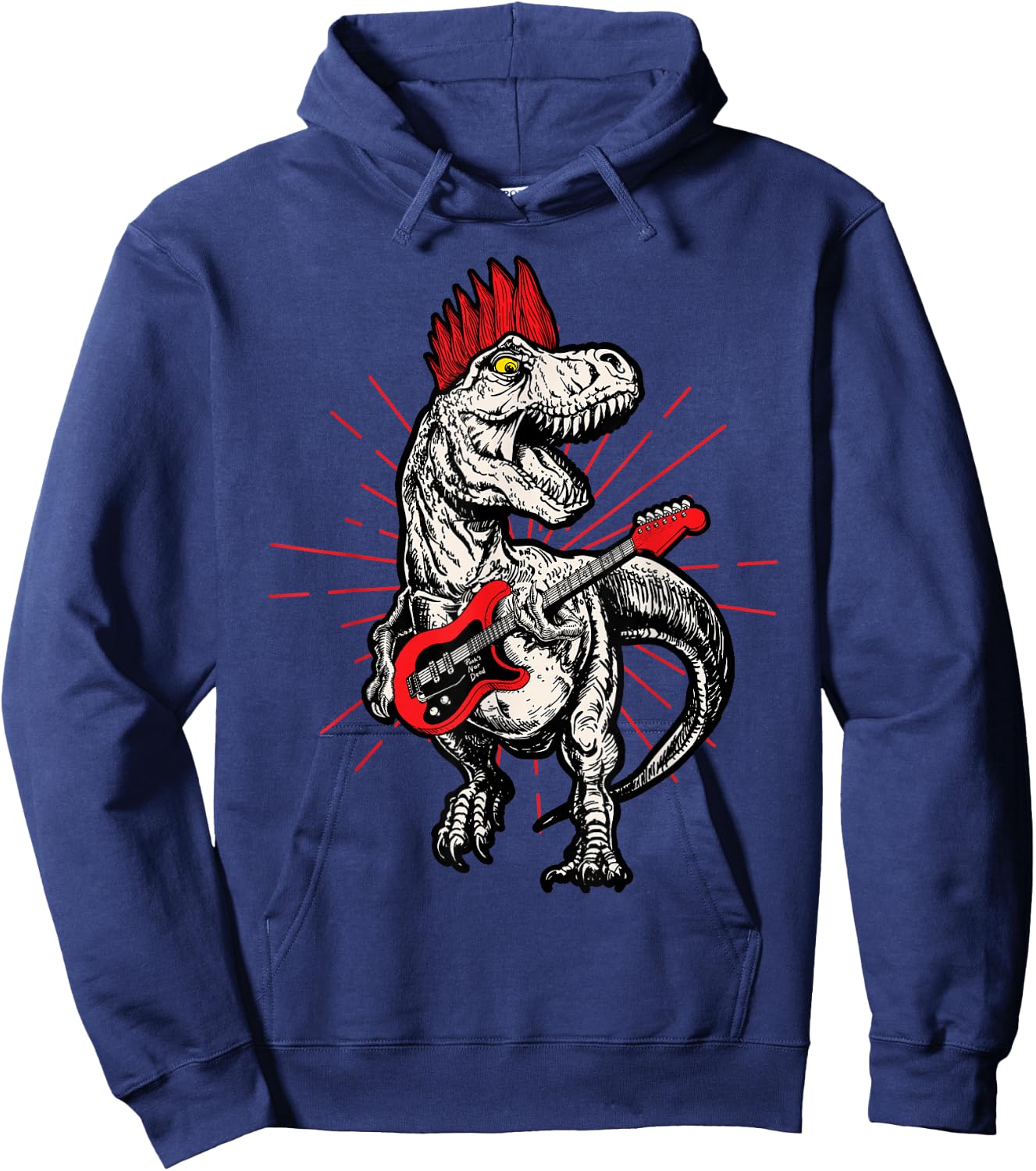 Punk Rock T-Rex Mohawk Playing Guitar Rock n' Roll Dinosaur Hoodie - Hoodie | Navy