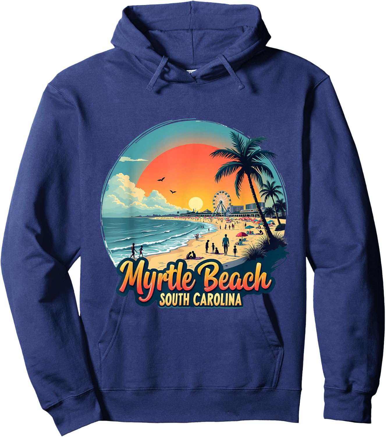 Myrtle Beach South Carolina Retro Sunset Beach Hoodie - Hoodie | Navy