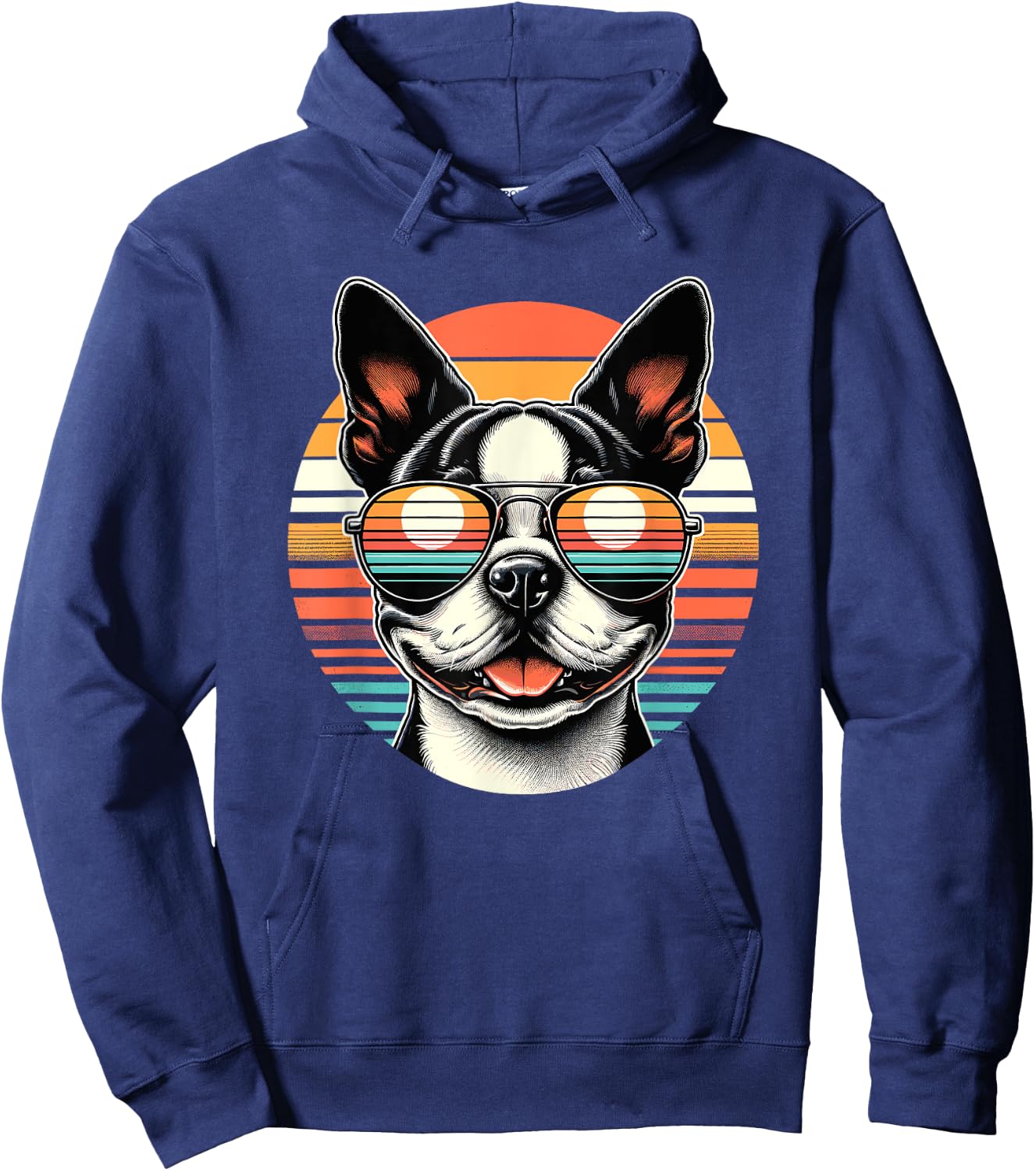 Retro Sunset Sunglasses Boston Terrier Boston Bull Bostie Hoodie - Hoodie | Navy