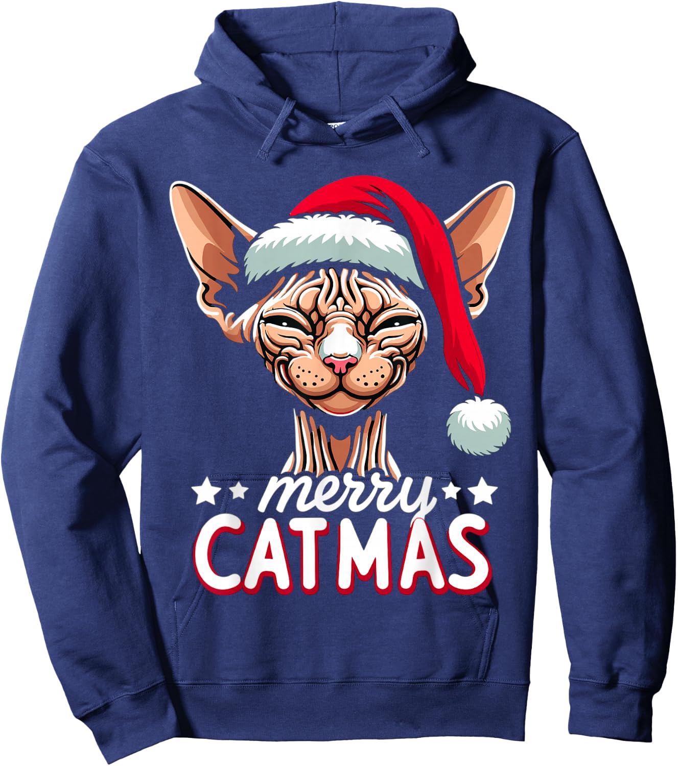 Christmas Sphynx Cat Merry Catmas Santa Hat Xmas Hoodie - Hoodie | Navy